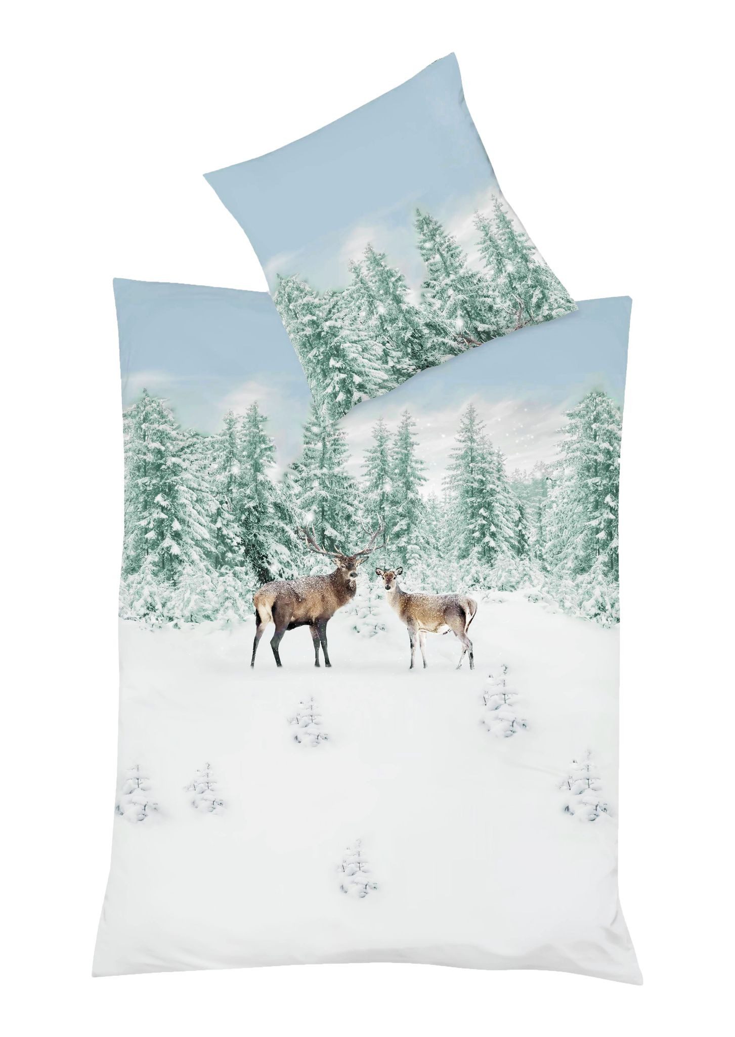 JACK Bettwäsche 135x200cm Hirsch Winterlandschaft Fleuresse, Mako-Satin, 2 günstig online kaufen