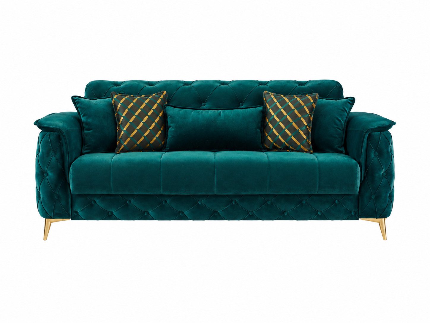 Villa Möbel Sofa Sucre, 1 Einzelsofa 1 Teile, Grün 2er Sofa Schlaffunktion durch aufklappbare Sitzfläche