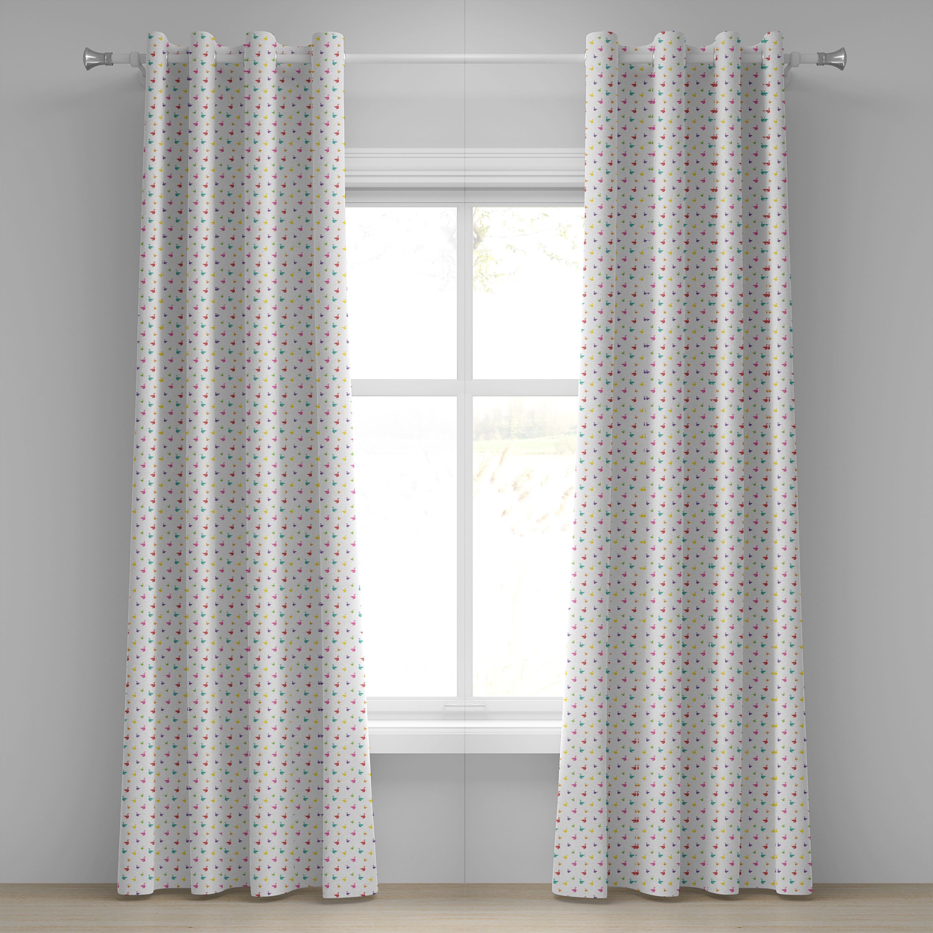 für Abakuhaus, Wohnzimmer, Tier Rainbow Gardine Dekorative Colored Swans 2-Panel-Fenstervorhänge Schlafzimmer
