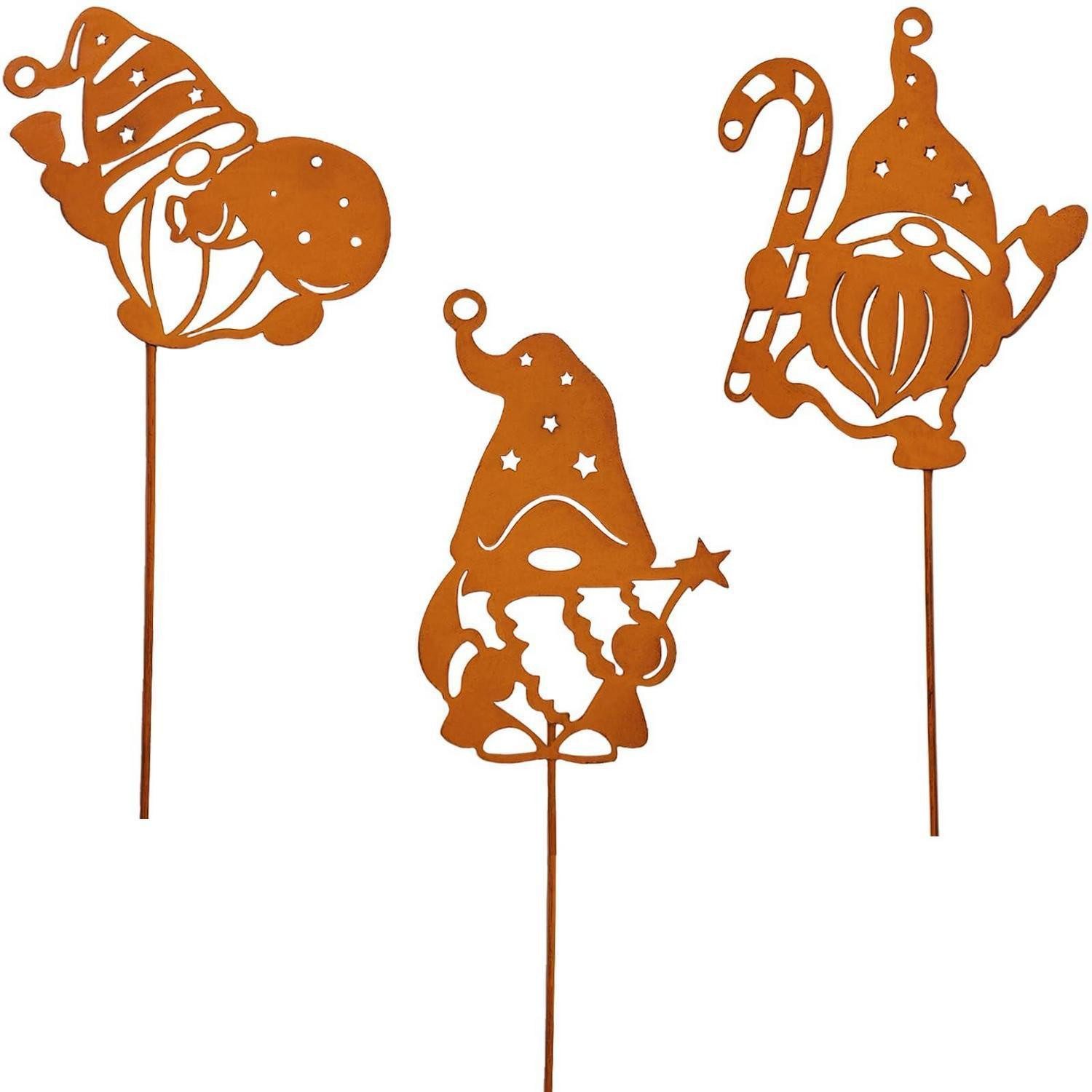LuxusKollektion Wichtel Weihnachtswichtel Rost Gartenstecker 3er Set (1 St)