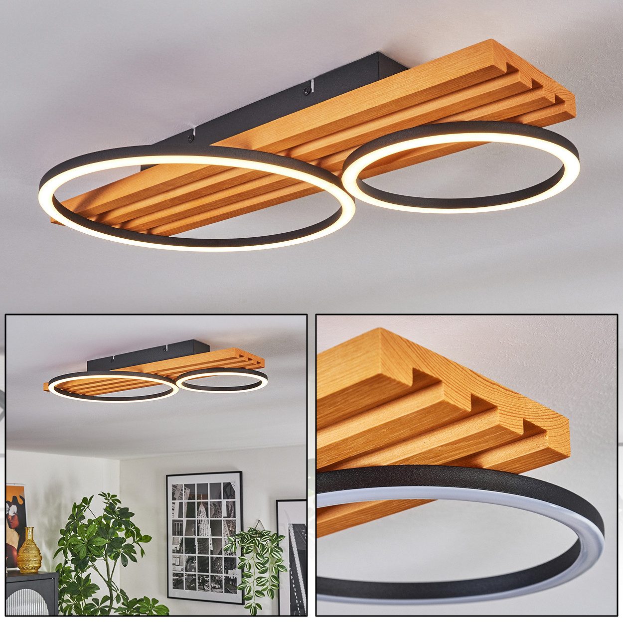 hofstein Deckenleuchte Deckenlampe aus Metall/Holz/Kunststoff in Naturfarbe günstig online kaufen