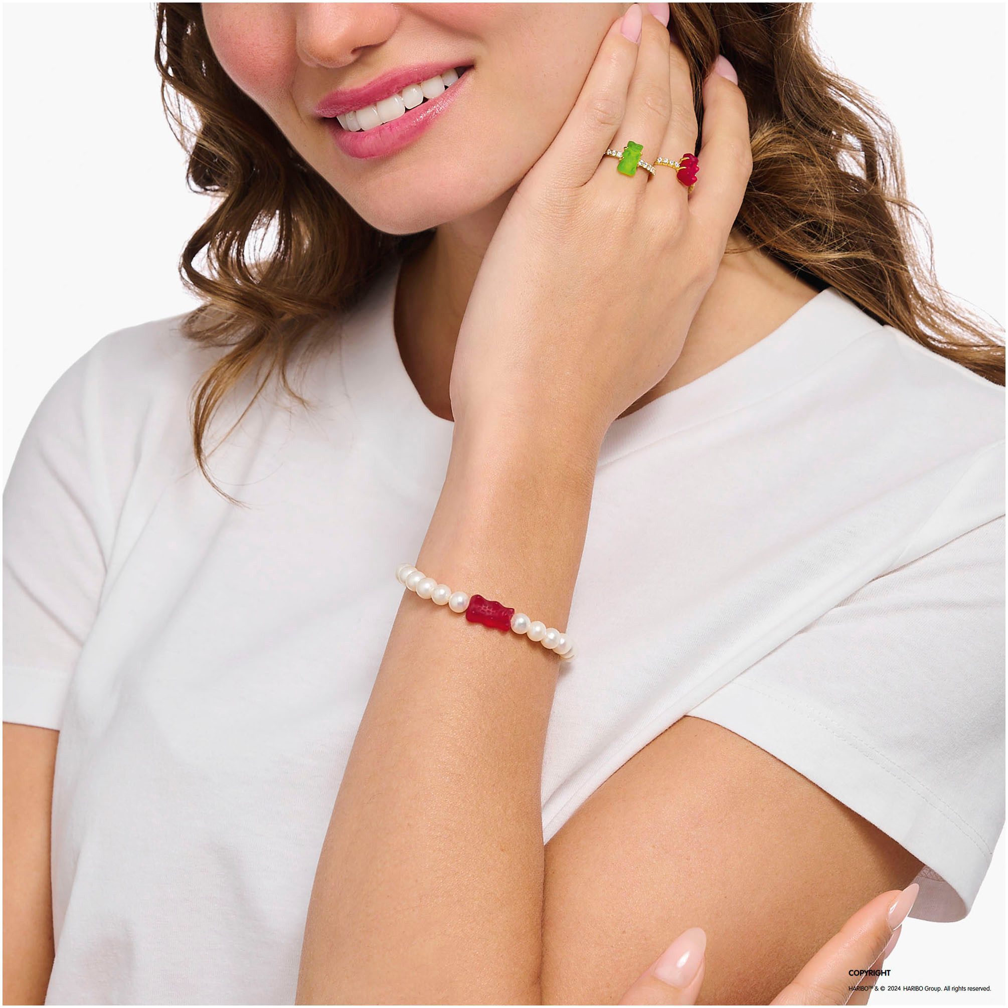 THOMAS SABO Armband THOMAS SABO x HARIBO Schmuck: Perlenarmband mit Goldbär, mit Kristallglas - mit Süßwasserzuchtperle