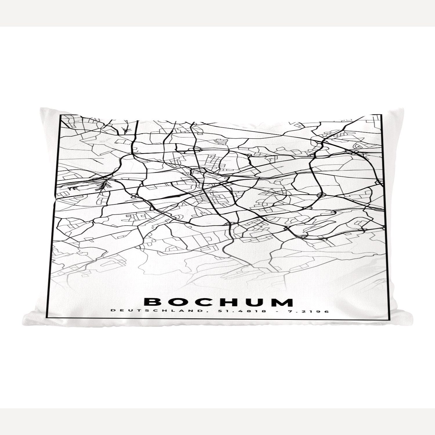 MuchoWow Dekokissen Karte - Stadtplan - Bochum - Karte, Wohzimmer Dekoration, Zierkissen, Dekokissen mit Füllung, Schlafzimmer
