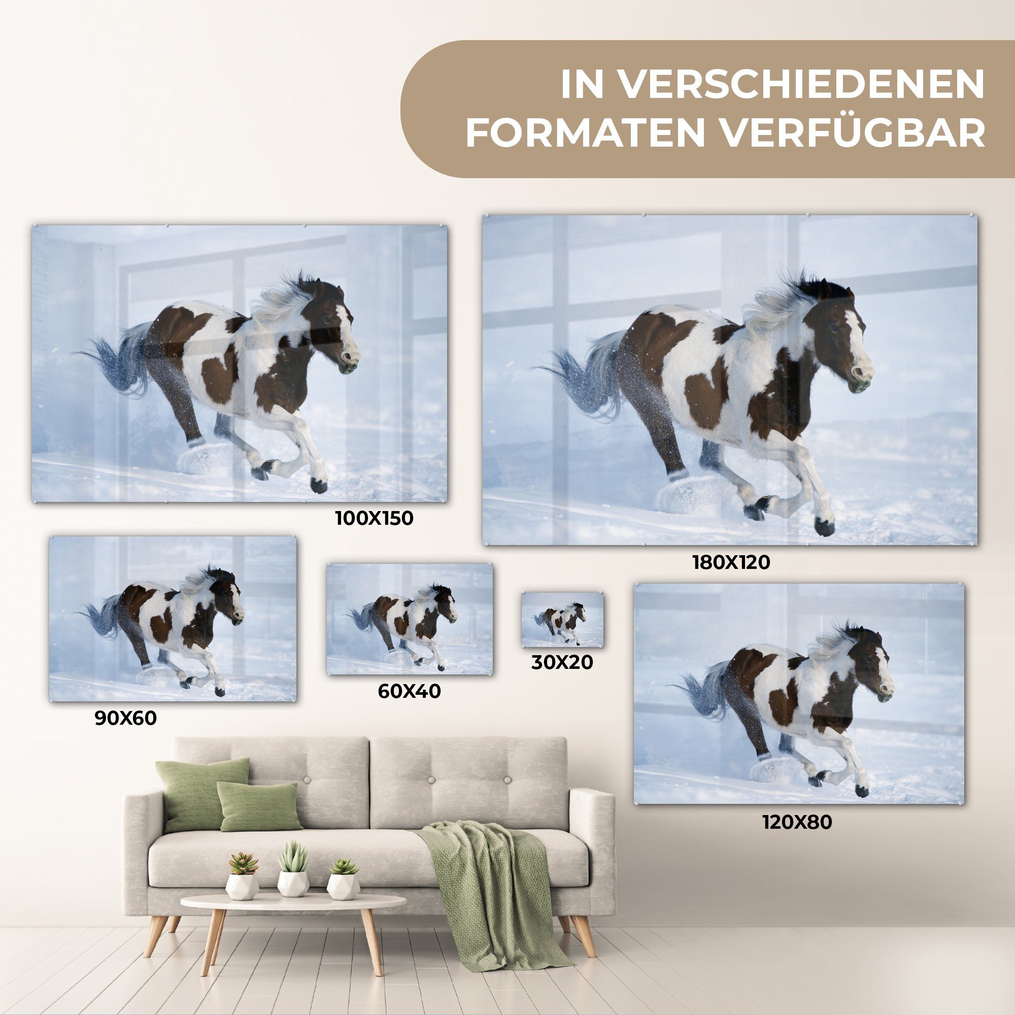 Acrylglasbilder - Pferde (1 Schlafzimmer Schnee Acrylglasbild Wohnzimmer - Winter, St), MuchoWow &