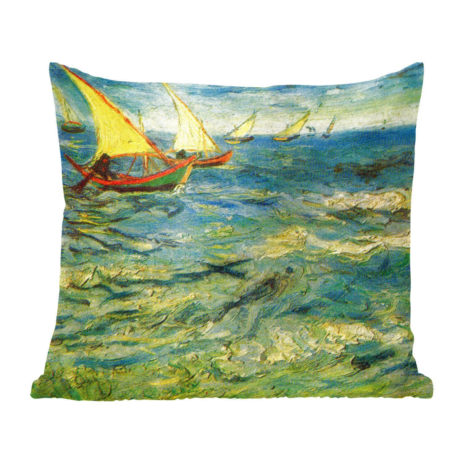 MuchoWow Dekokissen Fischerboote auf dem Meer - Vincent van Gogh, Zierkissen mit Füllung für Wohzimmer, Schlafzimmer, Deko, Sofakissen