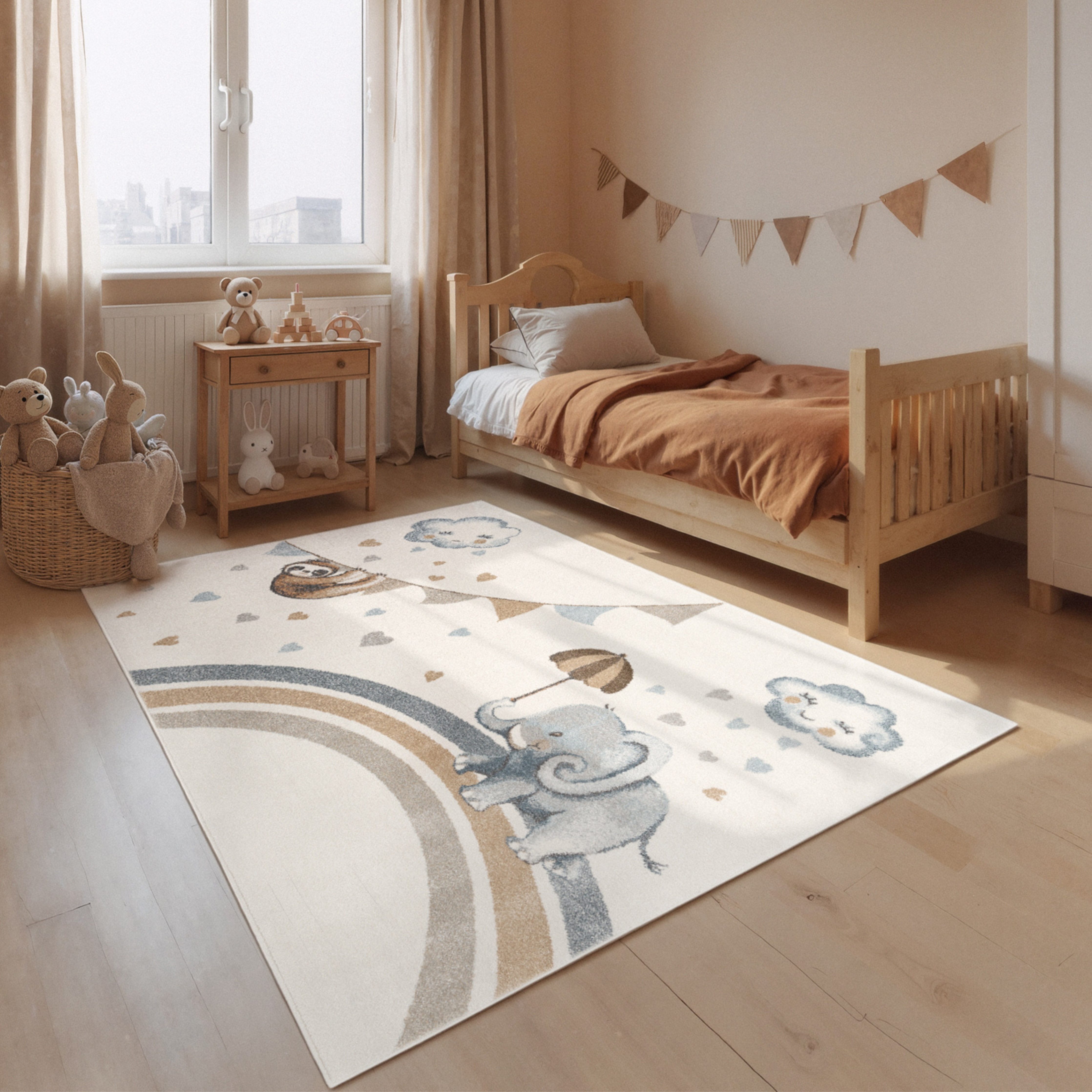 Villeroy & Boch Kinderteppich Walk like an Elephant Rainy Party Teppich, rechteckig, Höhe: 9 mm, Spielteppich weich, Kinderzimmer, Boho Kids Spielunterlage, Tieremotiv