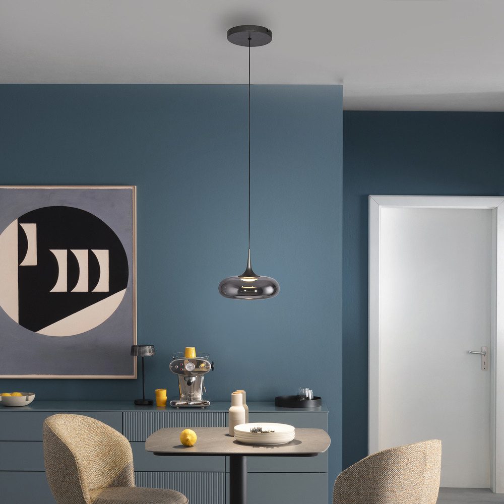 SCHÖNER WOHNEN-Kollektion LED Pendelleuchte LED Pendellampe POSH, höhenverstellbar, 1x LED Board 7,40W, warmweiß, Rauchglas, höhenverstellbar, Lichtfarbe warmweiß