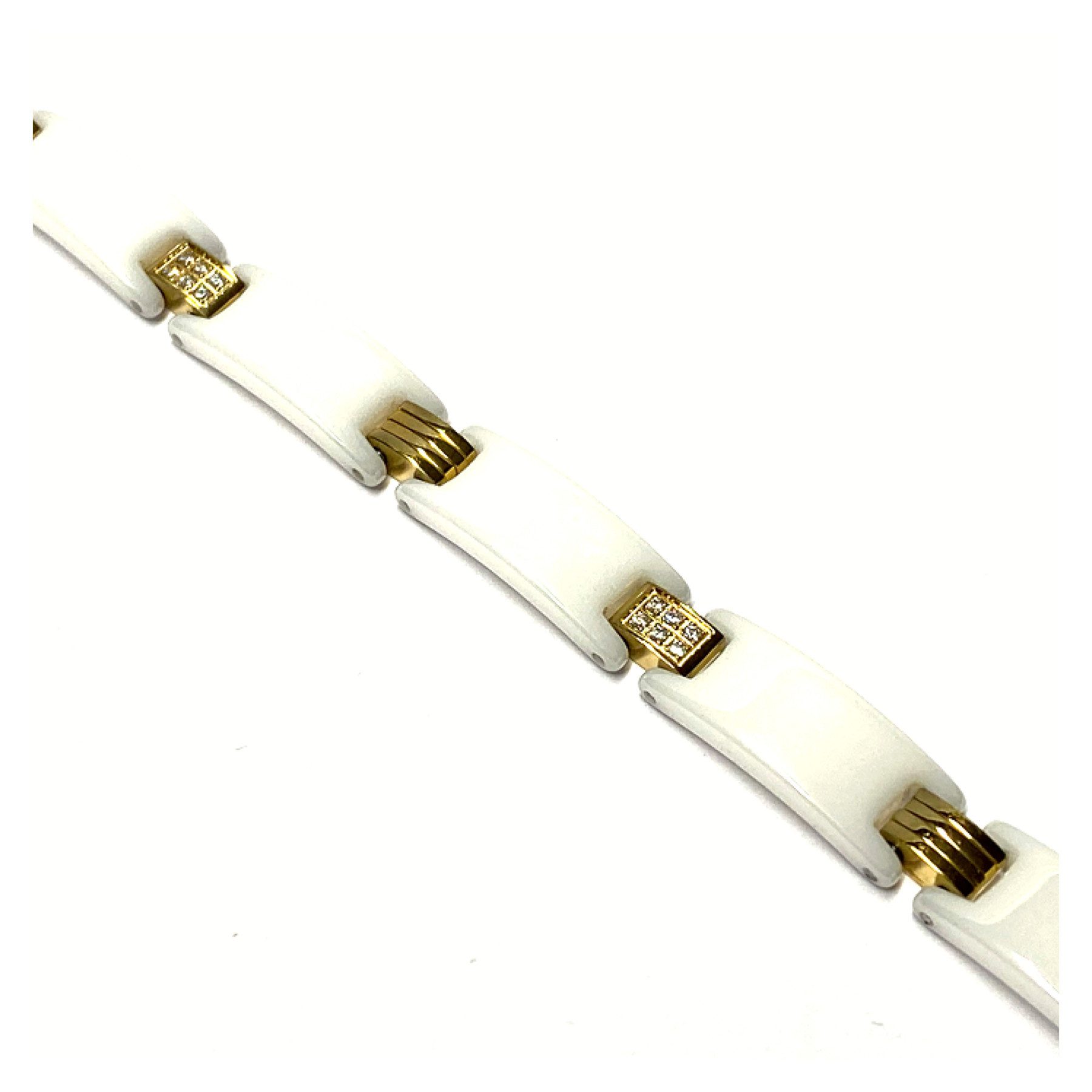 Edelstahlarmband Armband Edelstahl Keramik weiß vergoldet Zirkonia üppig 18 / 19cm