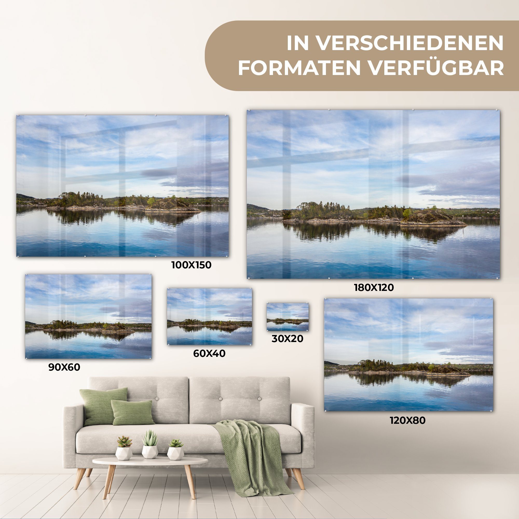 Acrylglasbild - Norwegen Wandbild Glas Foto - Bilder Bäume, MuchoWow Glas - - Nordsee Wanddekoration auf St), (1 Glasbilder auf -