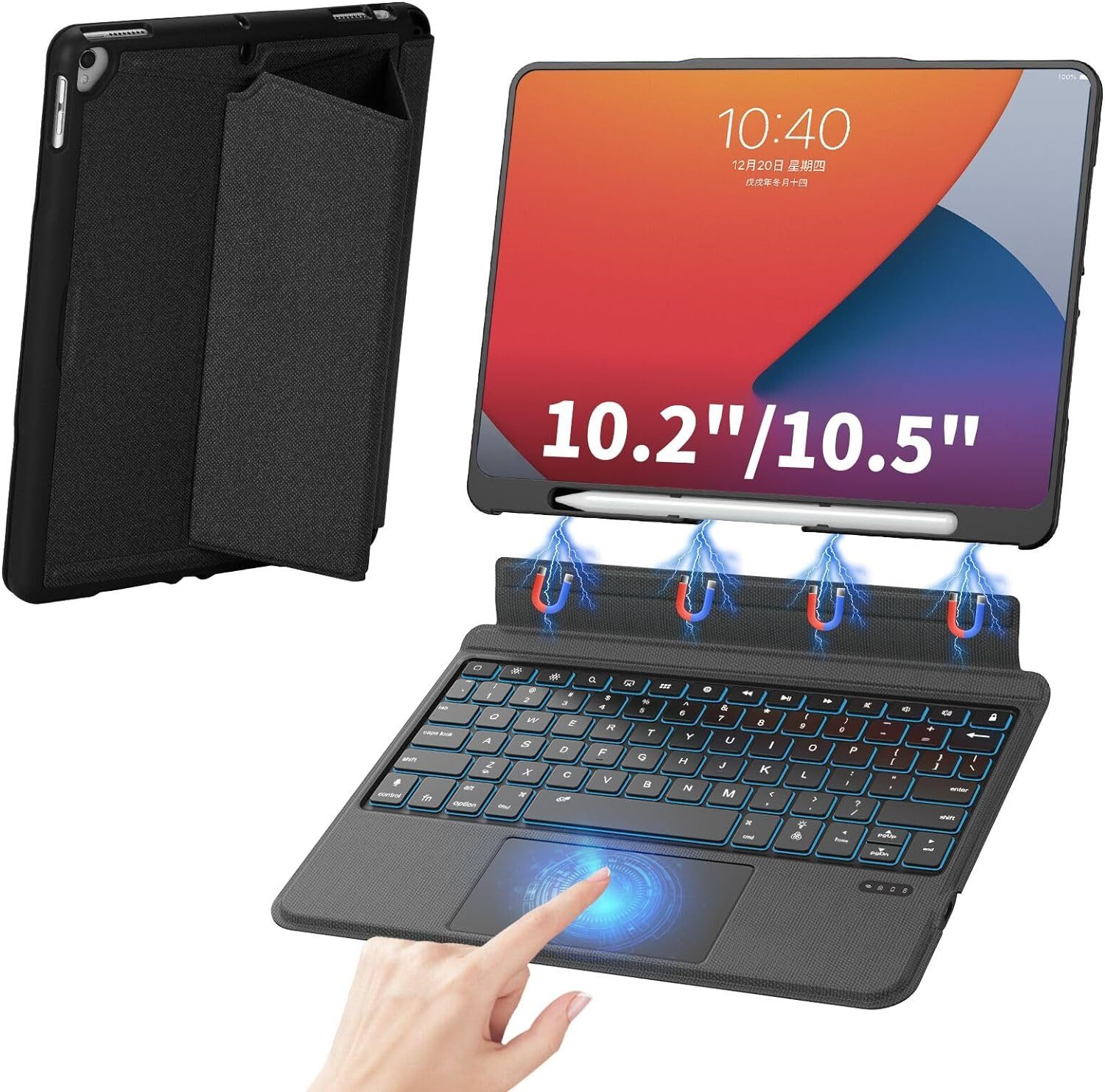 Daskoo Hülle Tastaturhülle für iPad 10,2 Zoll, kompatibel mit iPad 9./8./7. iPad-Tastatur (mit abnehmbarer Bluetooth-Tastatur mit Hintergrundbeleuchtung)