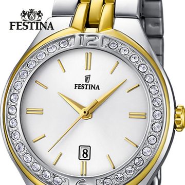 Festina Quarzuhr Festina Damen Uhr F16868/1 Edelstahl, Damen Armbanduhr rund, Edelstahlarmband silber, gold