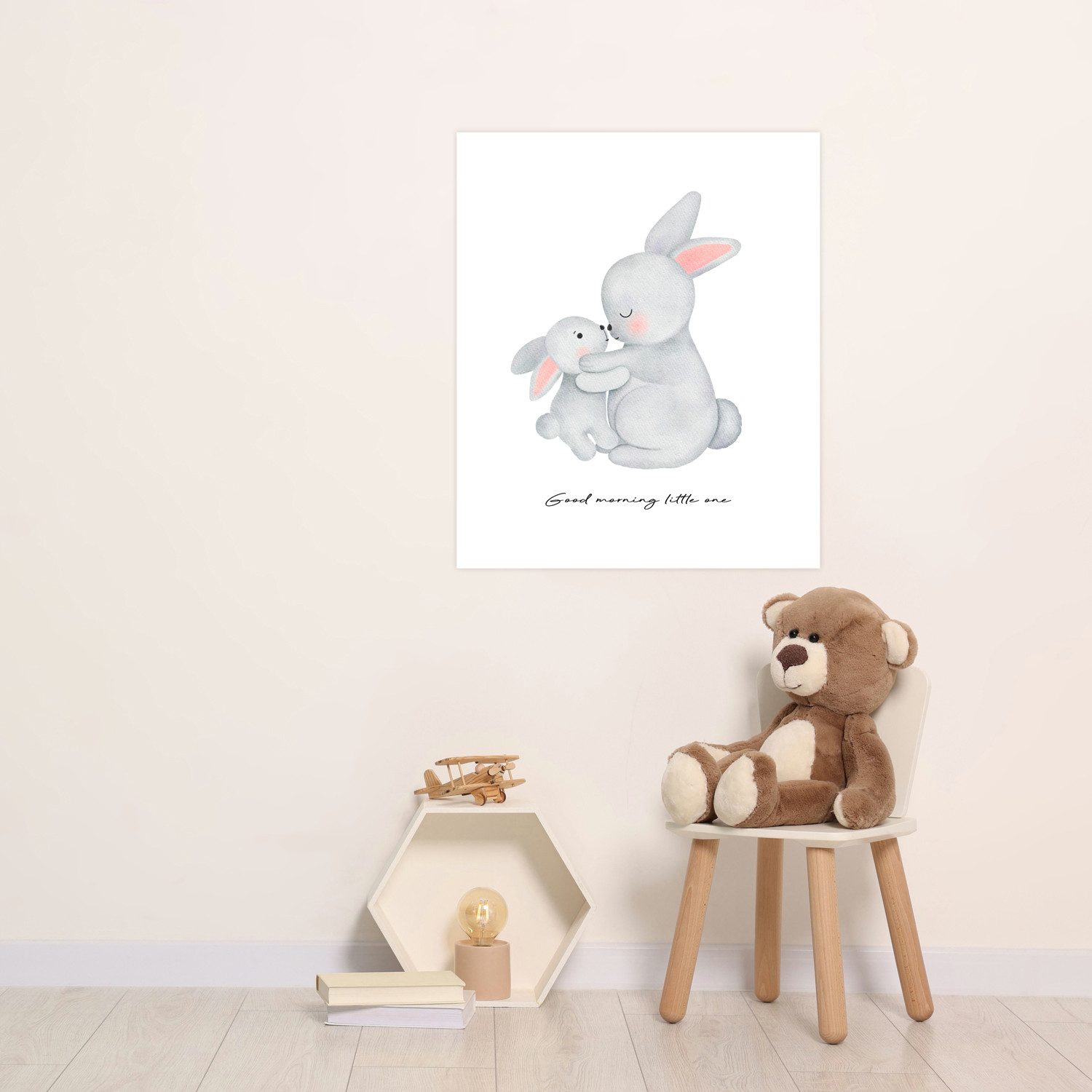 Lüttenhütt Bild mit Rahmen oder Poster, Großer Hase und Hasenkind, Fantasy, Hase, Hasen, Liebessprüche, Schriftzug, Tiere (1 St), HD Premium Druck