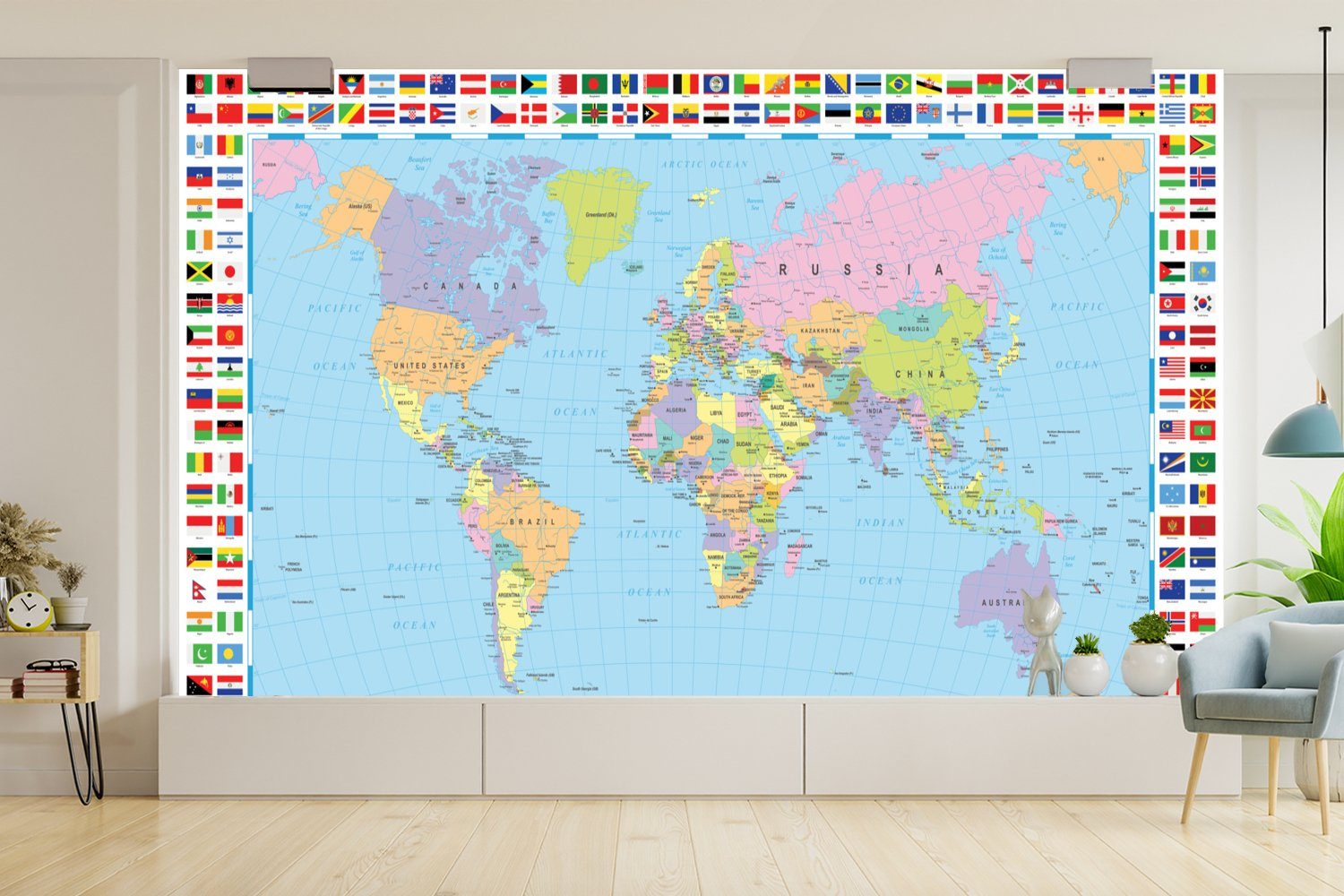 Tapete Flagge Karte bedruckt, Kinderzimmer, St), Fototapete Wallpaper MuchoWow Matt, - (8 - Farben, Welt Vinyl Schlafzimmer, - für Wohnzimmer,
