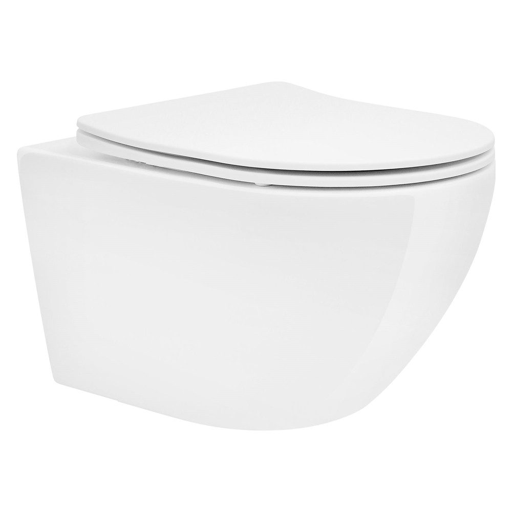 LuxeBath Tiefspül-WC Spülrandloses Wand Hänge WC aus Keramik, mit WC-Sitz Absenkautomatik, Toilette ohne Spülrand Weiß, Tornadospülung, Softclose-Klodeckel