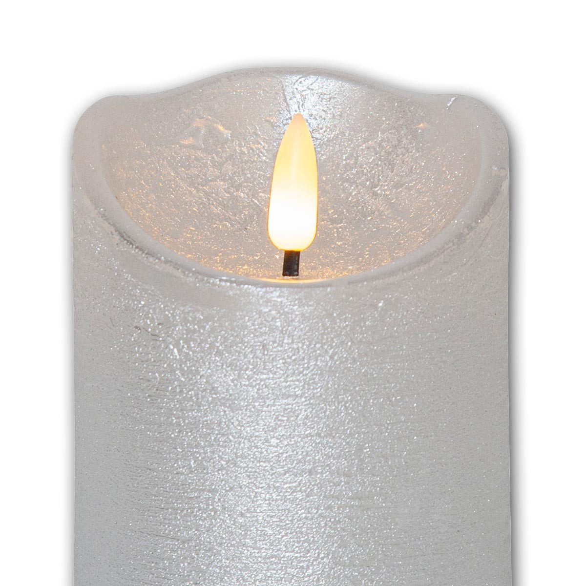 STAR TRADING LED-Kerze LED Echtwachs-Kerze 3D FLAMME RUSTIC 3er Set silbe, warmweiß