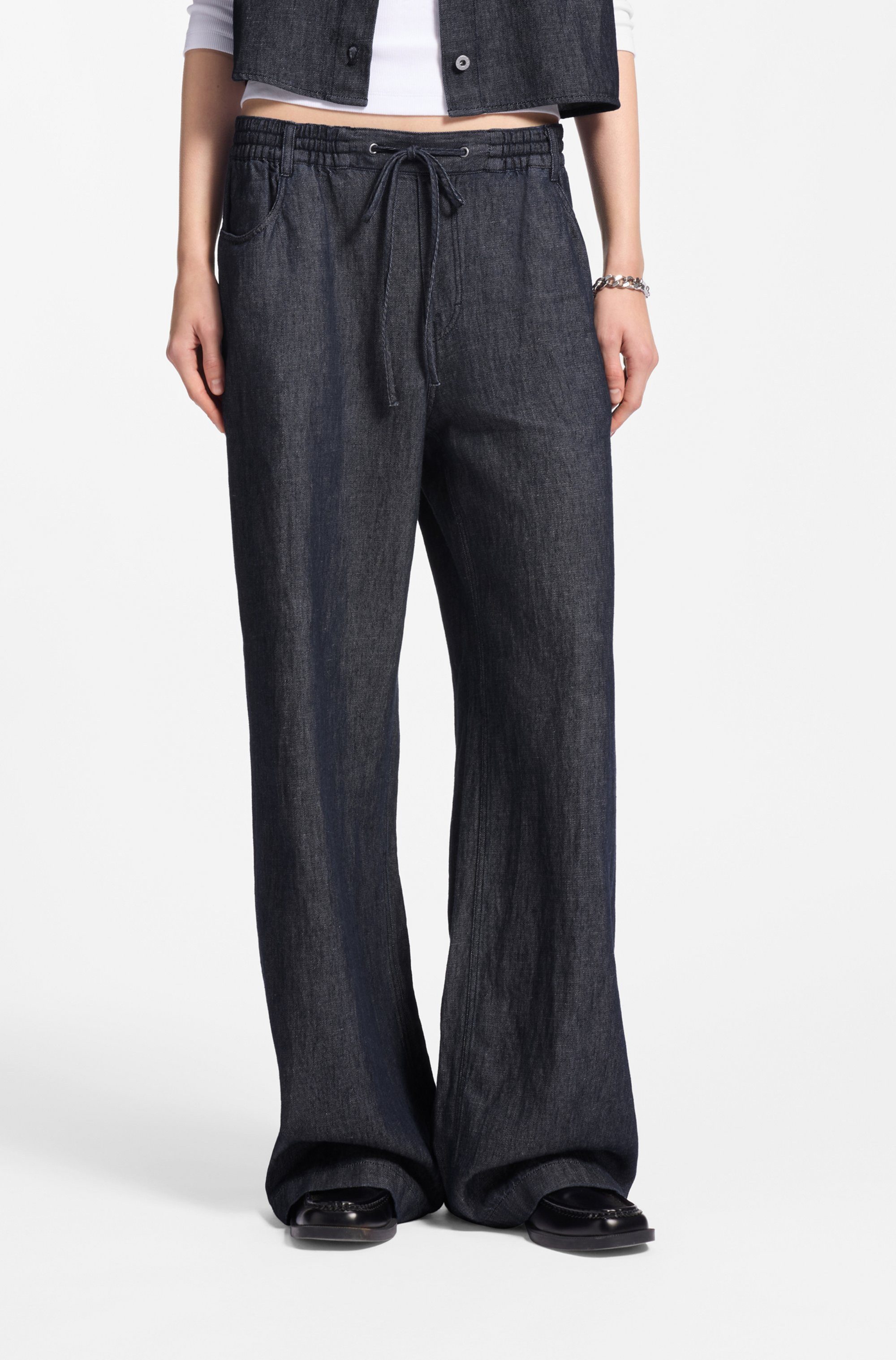HUGO Blue Schlupfhose Hidona aus leichtem Denim mit Leinen-Anteil