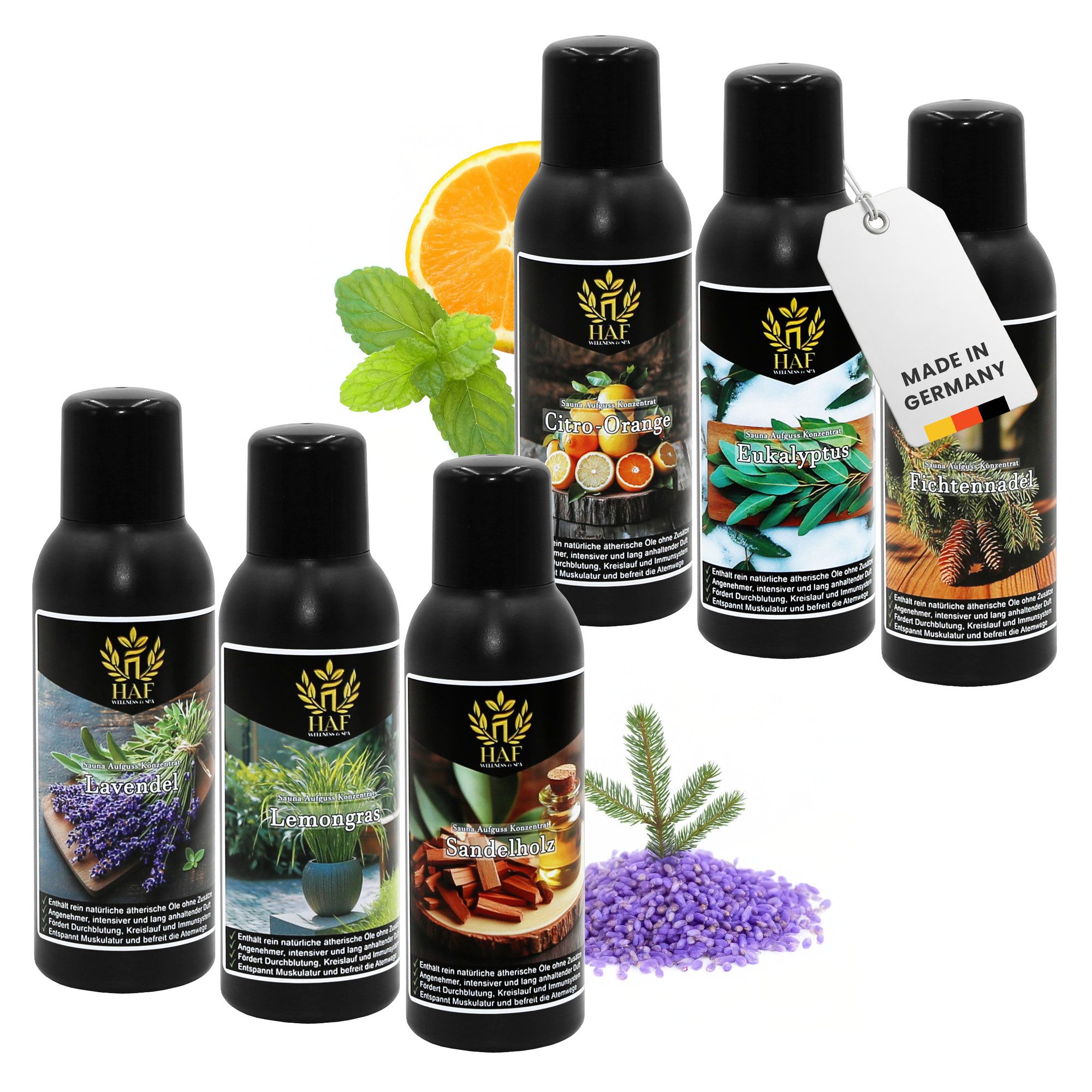 HAF Aufgusskonzentrat Sauna Aufguss Konzentrat 10 Sets in 4 Größen 400ml-1500ml Saunaaufguss, 1500 ml, (Auswahl aus 10 verschiedenen Sets in den Größen:, 4x100ml, 6x100ml, 4x250ml, 6x250ml), Qualität: Made in Germany