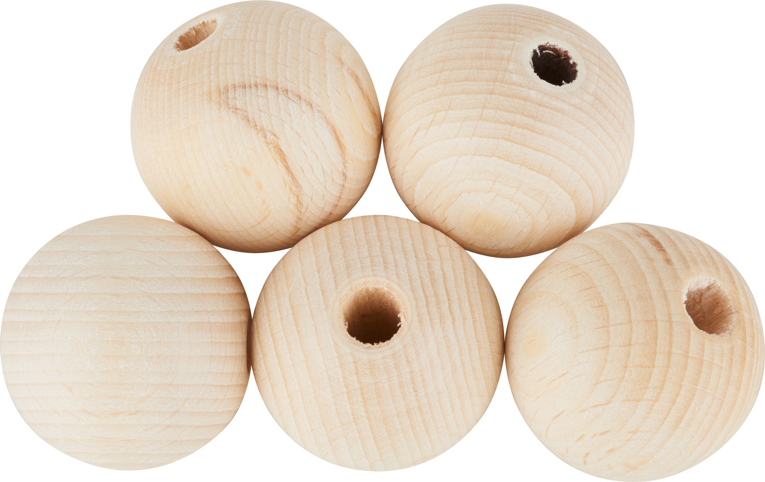 VBS Bastelperlen Holzkugeln, (5-tlg), durchgebohrt, Ø 35 mm