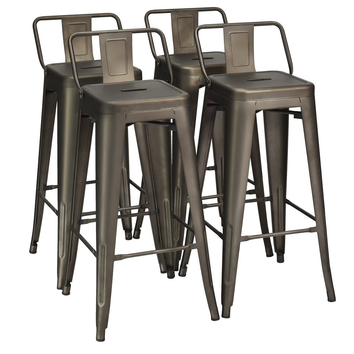 COSTWAY Barhocker, 4er Set, mit abnehmbarer Rückenlehne, stapelbar, Metall