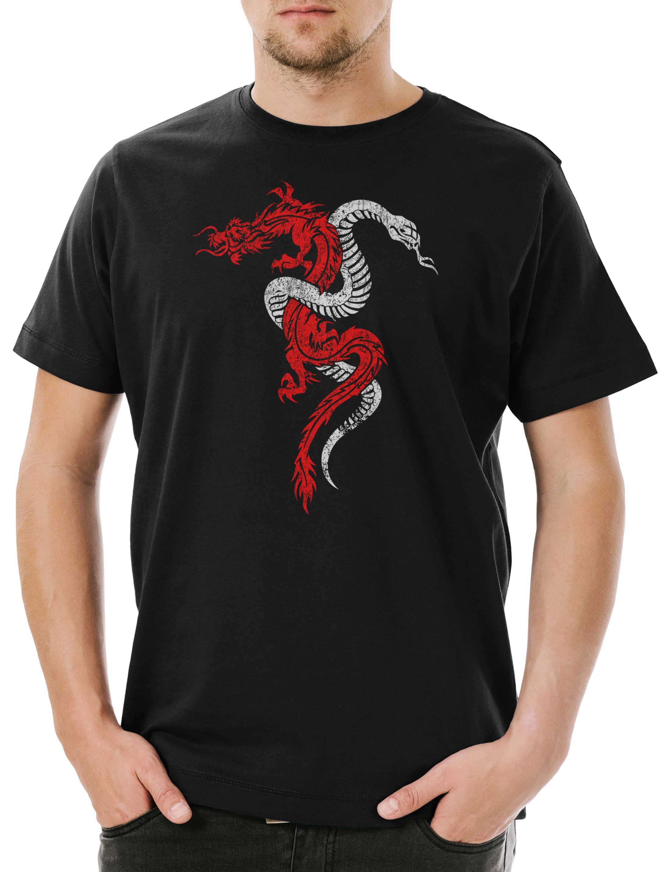 Urban Backwoods Print-Shirt Dragon & Snake Sign Herren T-Shirt Serpent Drache Schlange Tattoo RPG (1-tlg) Dungeons Role Play Game
