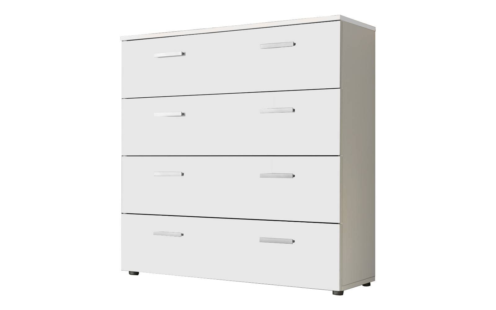 BMG Möbel Kommode Monaco (Schubkastenkommode mit 4 Schubkästen, 88 cm breit), Fronten Weiß Hochglanz, Korpus Matt, Höhe 91 cm