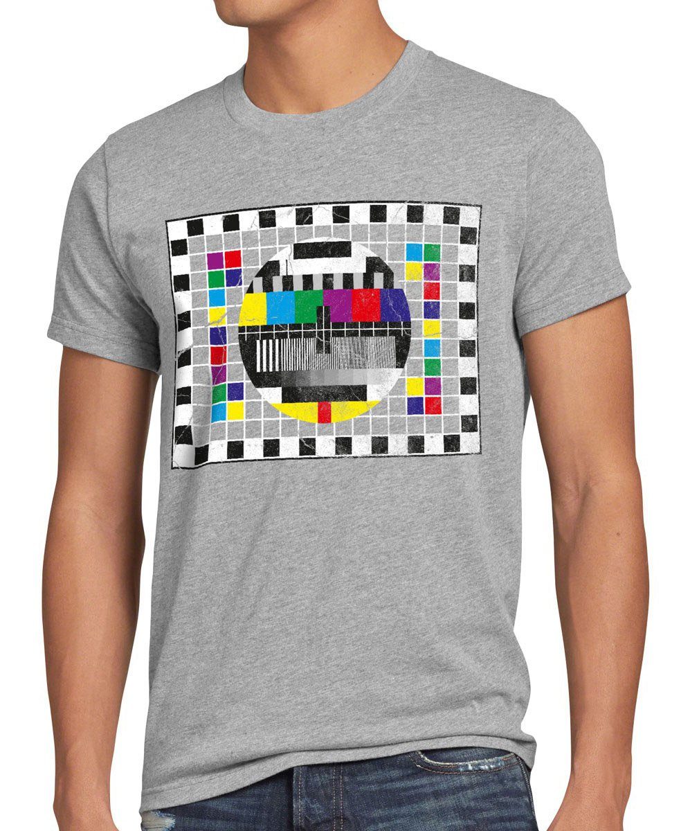 Print-Shirt sheldon T-Shirt meliert retro big monitor TV Testbild fernseher grau Herren style3 bang theory LED