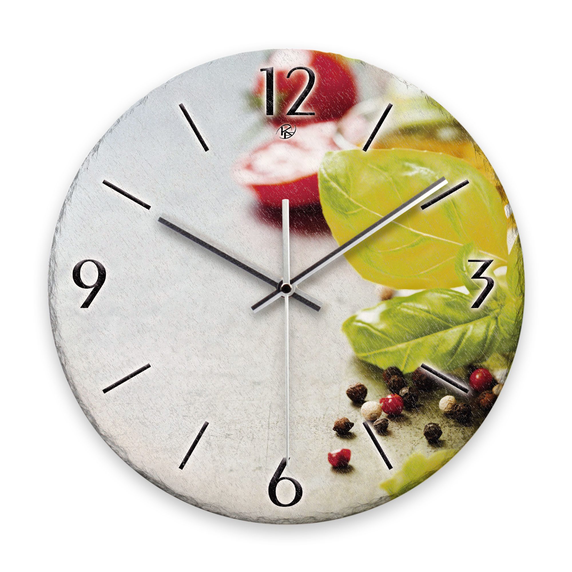 Wanduhr Wanduhr „Tomate & Basilikum“ aus Stein (Keramik) in Schiefer-Optik