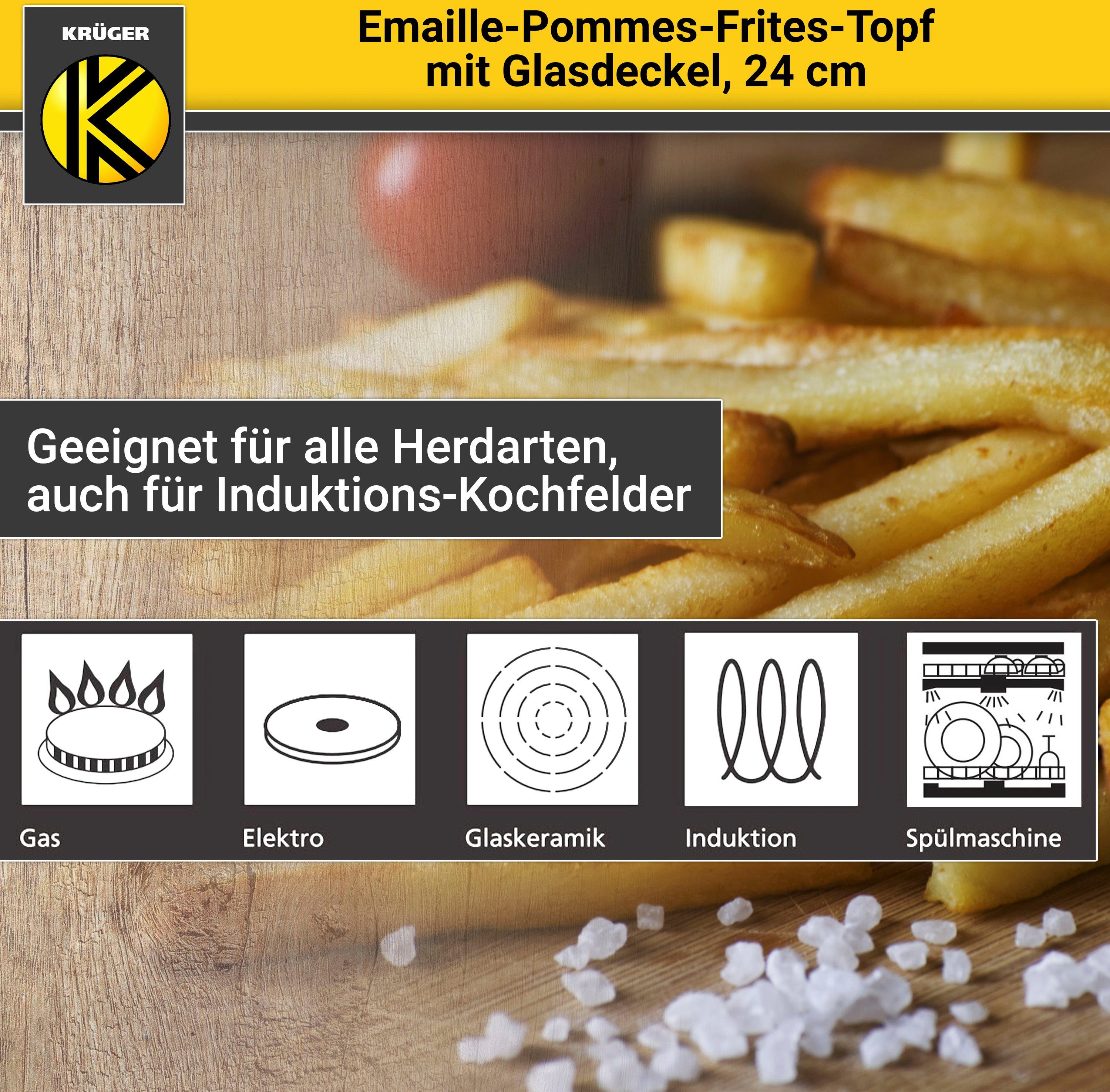 Krüger Frittiertopf, Emaille, mit Deckel, Ø 24 cm, Induktion