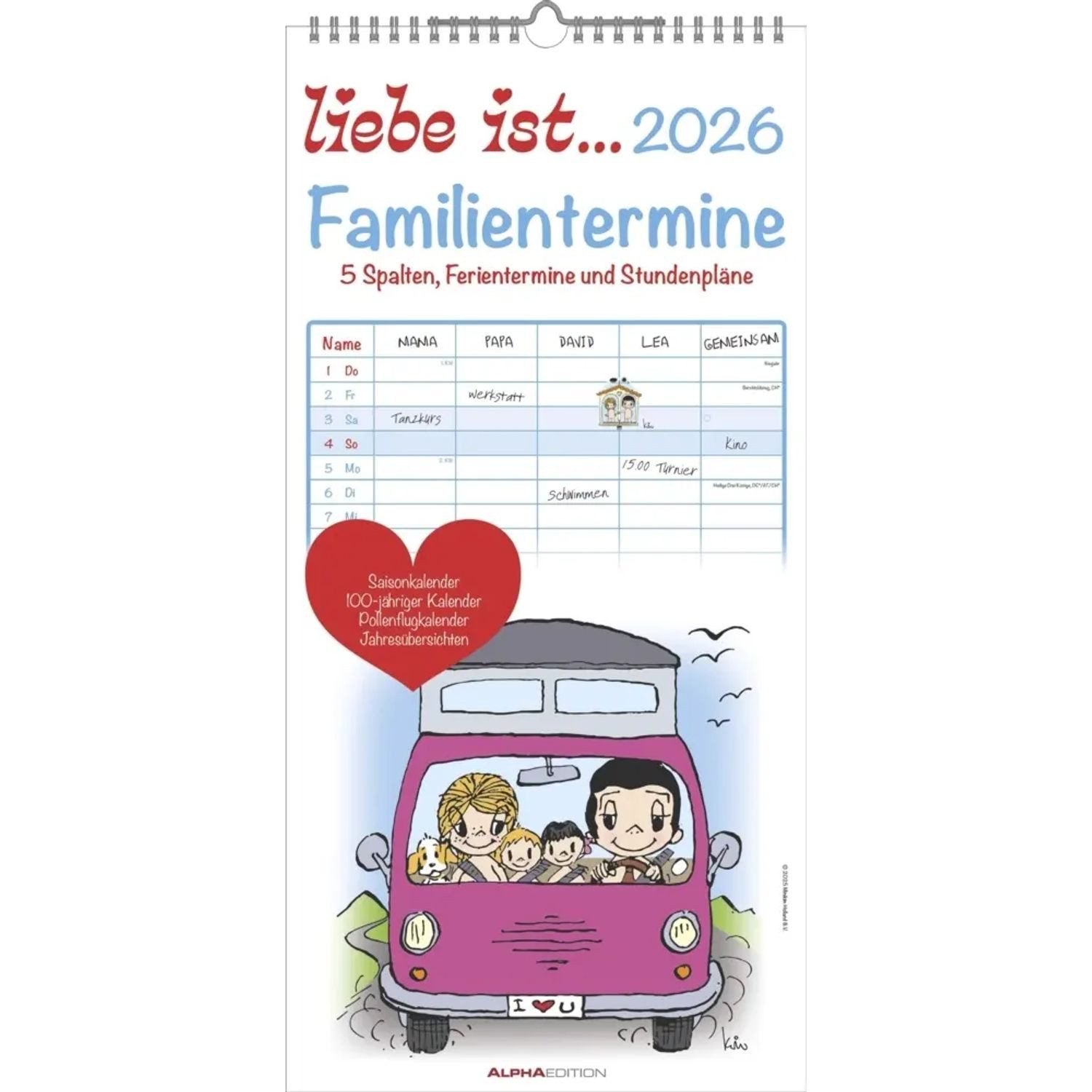 Alpha Edition Wandkalender Alpha Edition - Liebe ist... Familientermine 2026 -...