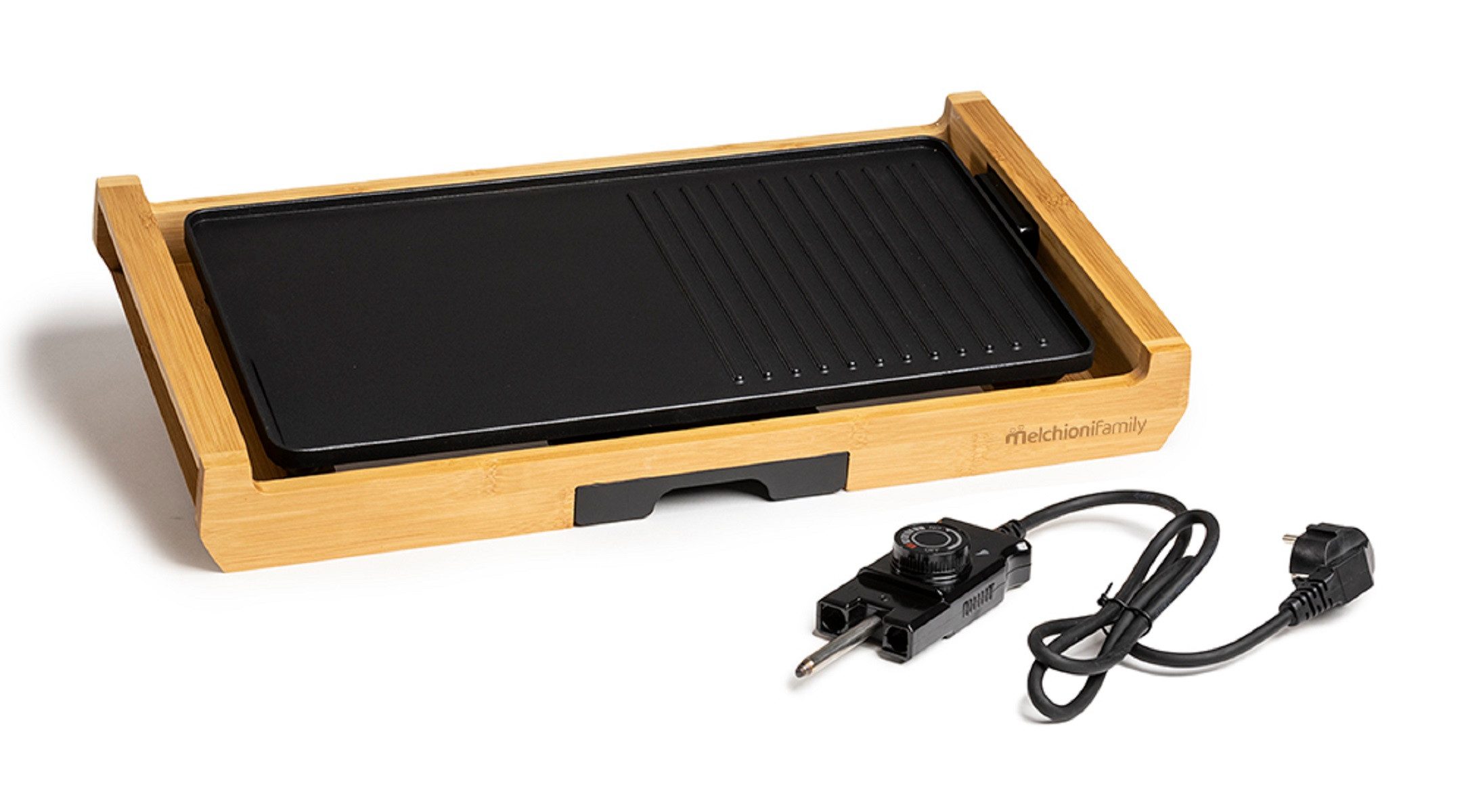 Melchioni Grillteller BAMBOO GRILL 1800W Stilvoller Grill mit einstellbarem Thermostat