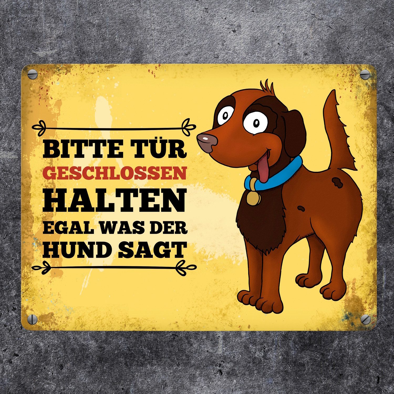 speecheese Metallschild Metallschild mit Hunde Motiv und Spruch: Bitte Tür günstig online kaufen
