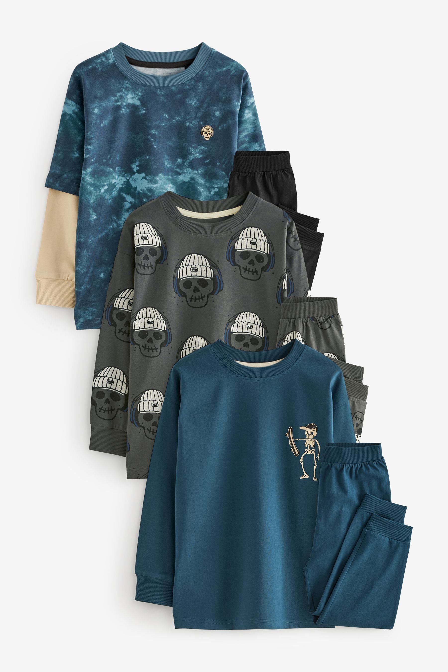 Pyjama 3er-Pack Schlafanzüge mit langen Ärmeln