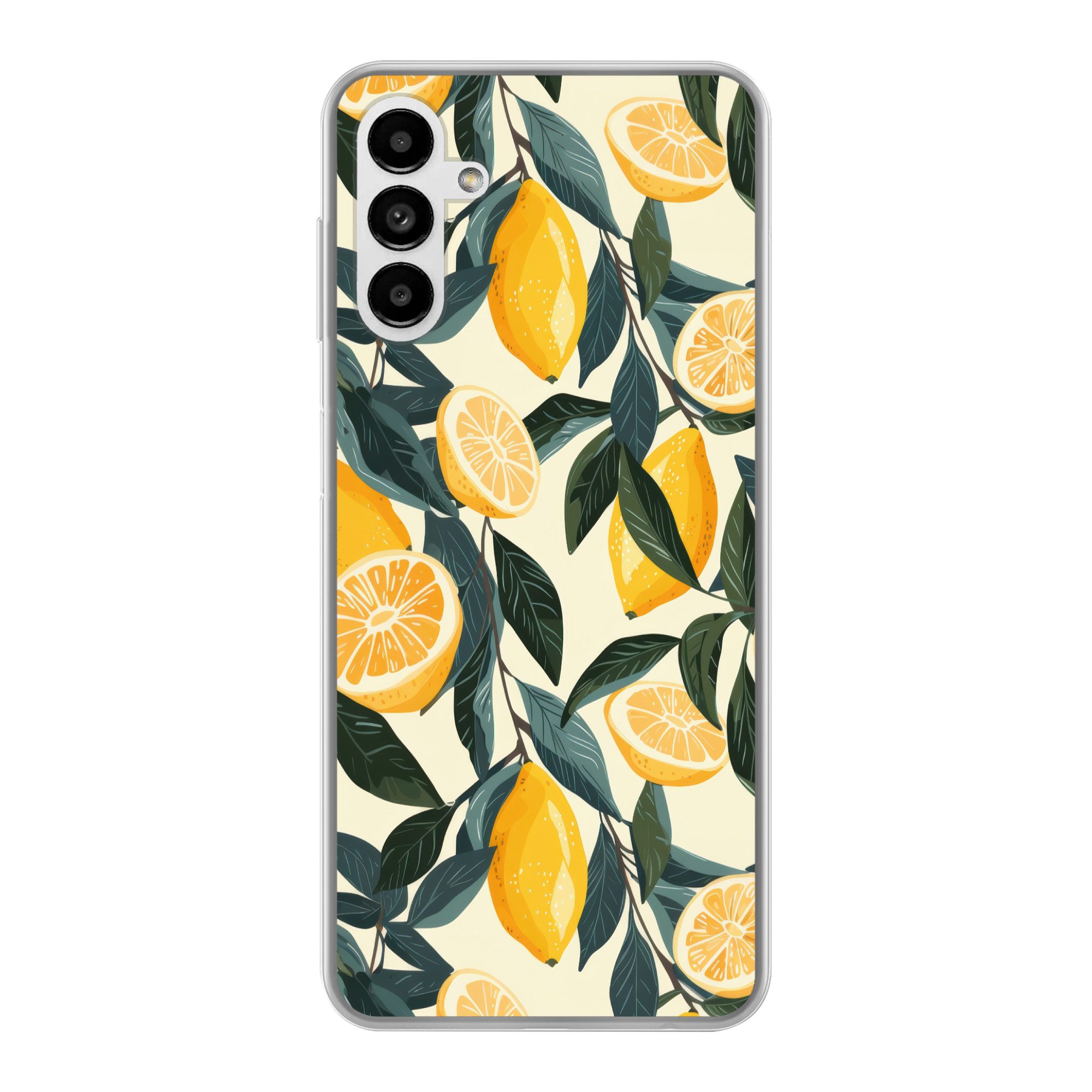 MuchoWow Handyhülle für Samsung Galaxy A04s Zitronen - Früchte - Blätter - Gelb - Grün - B, Handy Case, Silikon, Bumper Case Dünn