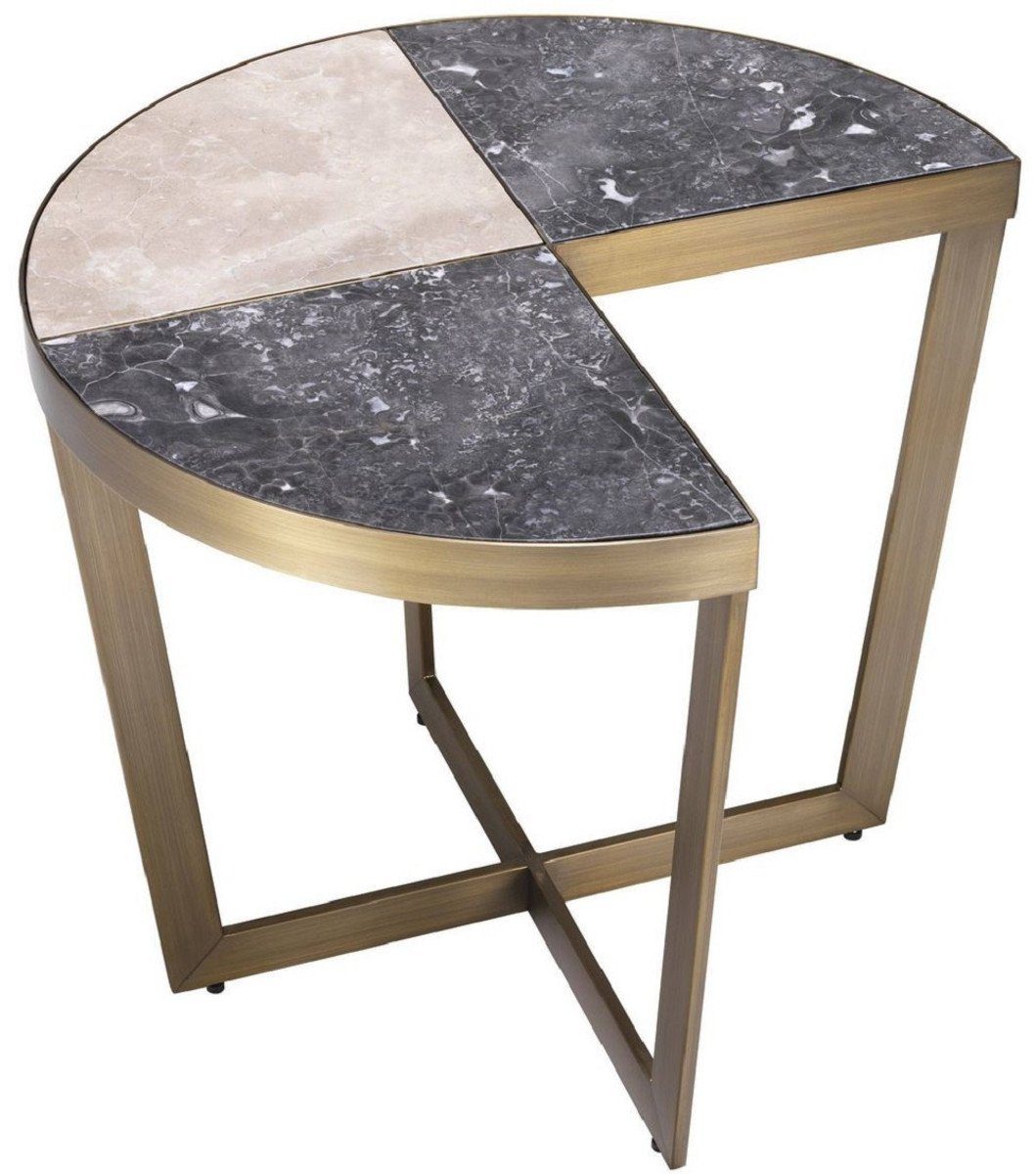 H. 60 Beige Casa Möbel mit Padrino 50,5 Edelstahl Messingfarben Grau Beistelltisch Marmor / / Ø cm Beistelltisch Tischplatte Luxus Luxus x -