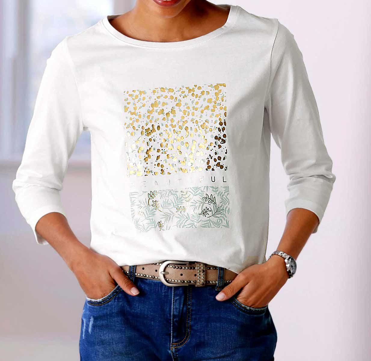 weiß-bedruckt heine Damen T-Shirt TESINI LINEA Designer-Shirt,
