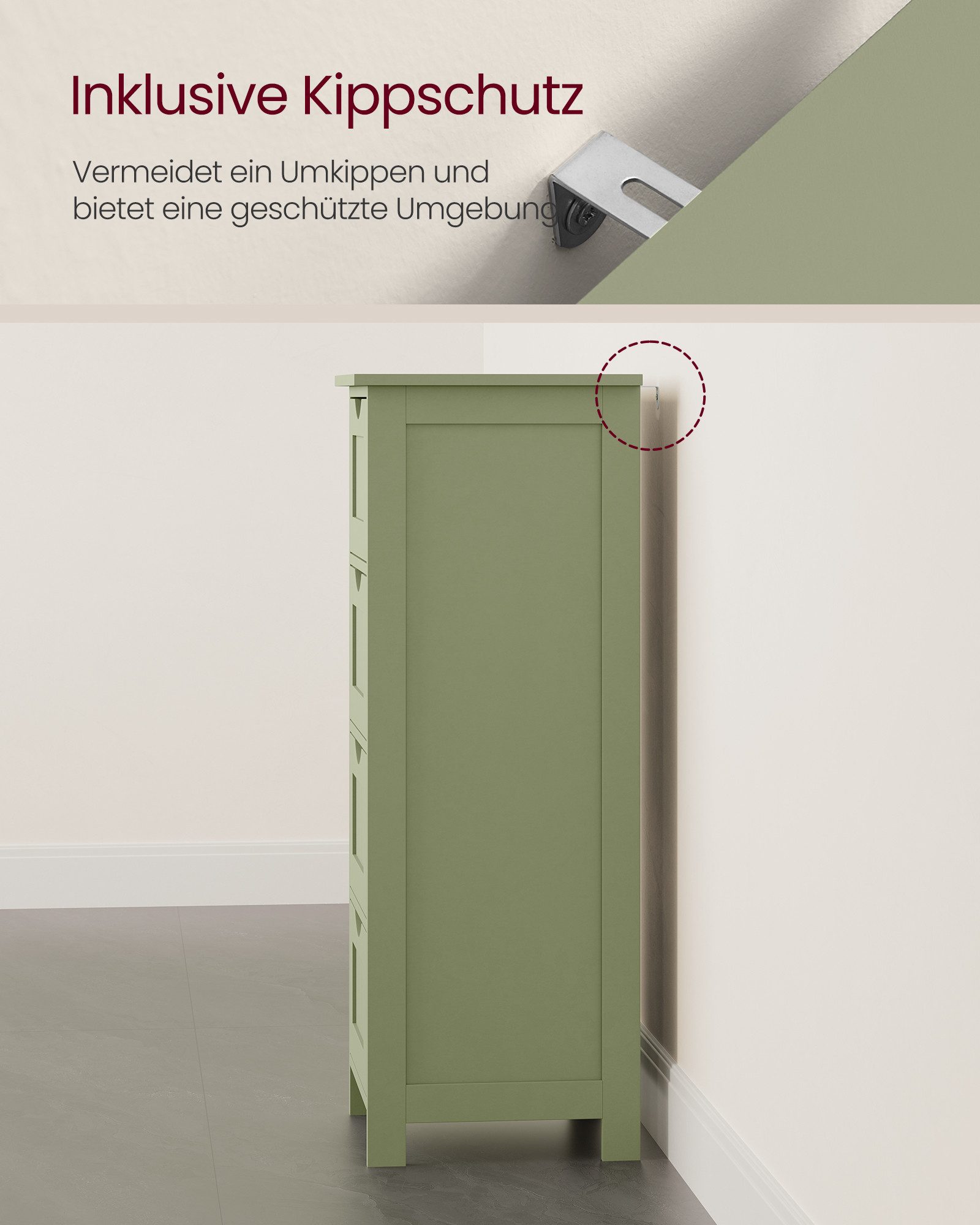 VASAGLE Badkommode Badezimmerschrank Badschrank mit 4 Schubladen, 30 x 30 x 82 cm, für Badezimmer, Wohnzimmer, modern, Beistellschrank – Bild 4 von 5
