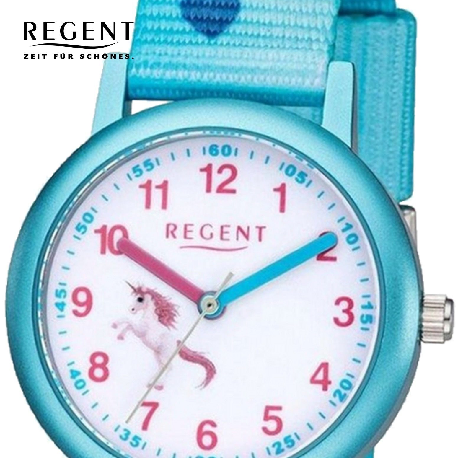 Regent Quarzuhr Regent Kinder Uhr F-1208 Textil Quarz, (Analoguhr), Kinder Armbanduhr rund, klein (ca. 29mm), Textilarmband