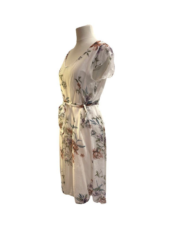 Blumen mit Muster Herbst Sommerkleid Seidenkleid Weiß Kleid Sommer BZNA