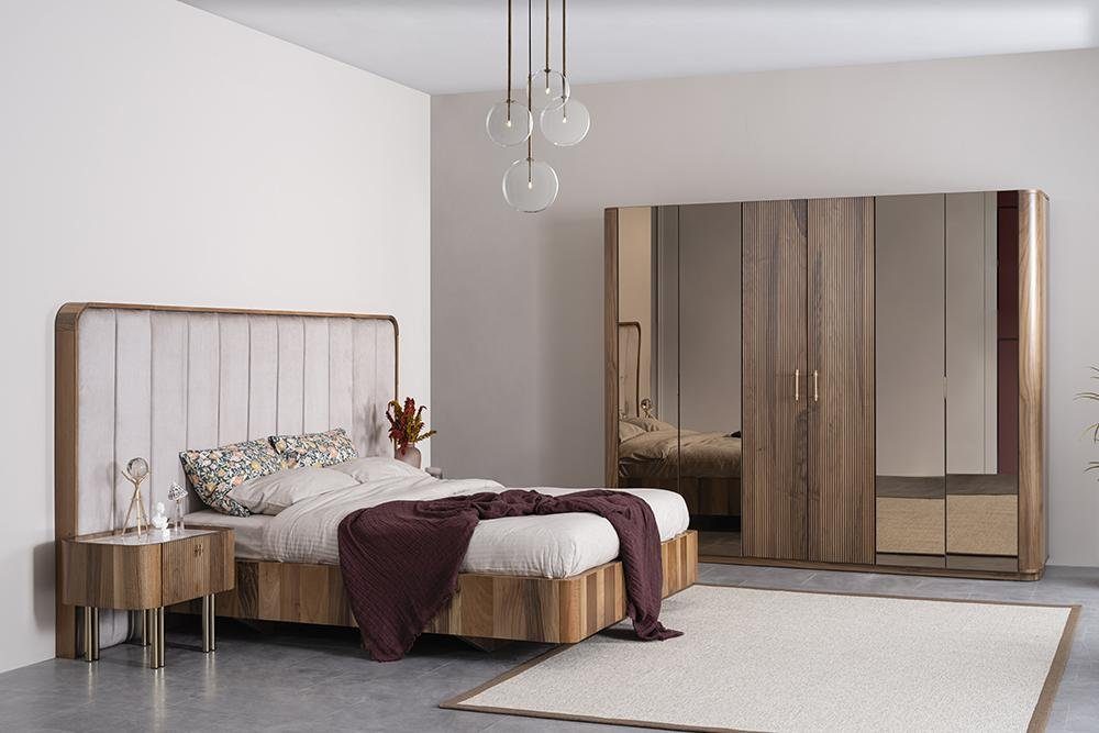 JVmoebel Schlafzimmer-Set Luxus Schlafzimmer Komplett Polster Möbel Bett Moderne Kleiderschrank, (4-St., Bett + 2x Nachttische + Kleiderschrank), Made in Europa