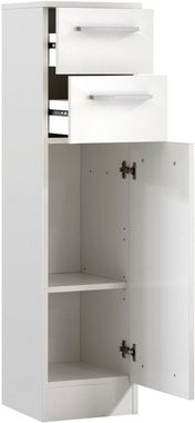 Saphir Unterschrank Quickset 335 Badschrank, 1 Tür, 2 Schubladen, 30 cm breit Badezimmer-Unterschrank, Weiß Glanz, Griffe in Chrom Glanz