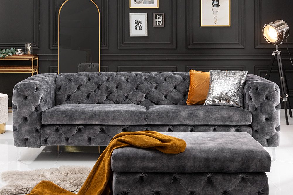 riess-ambiente 3-Sitzer MODERN BAROCK 235cm grau · 3-Sitzer Couch aus Samt mit Federkern, Einzelartikel 1 Teile, Wohnzimmer · Sofa · Taschenfederkern · Chesterf – Bild 5 von 5