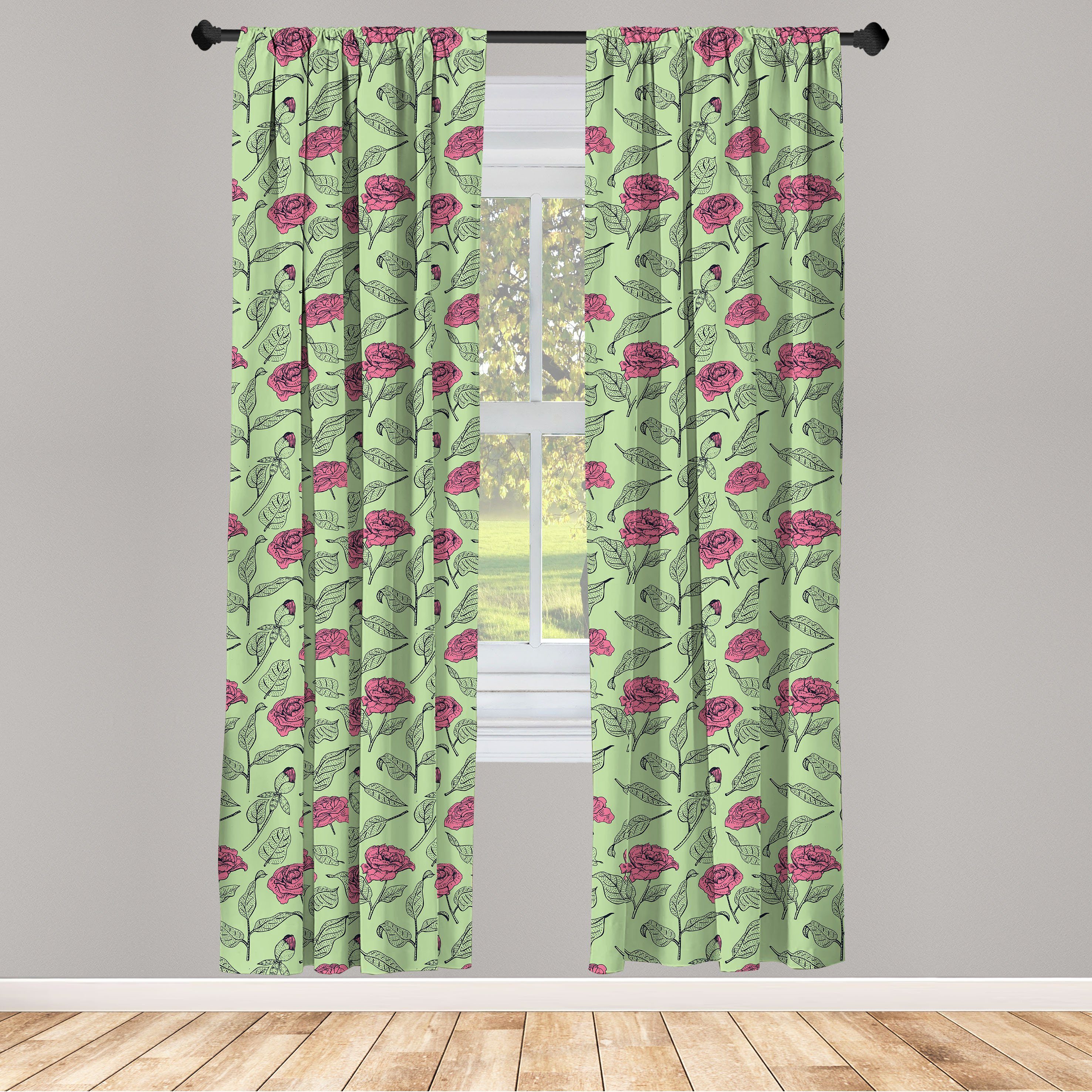 Gardine Vorhang für Wohnzimmer Schlafzimmer Dekor, Abakuhaus, Microfaser, Frühling Romantische Peony punktierte Blätter