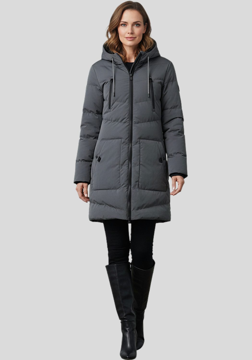 Kjelvik Wintermantel Elles Padded Schmal geschnittener Steppmantel mit Kapuze, 2-Wege-Reißverschluss