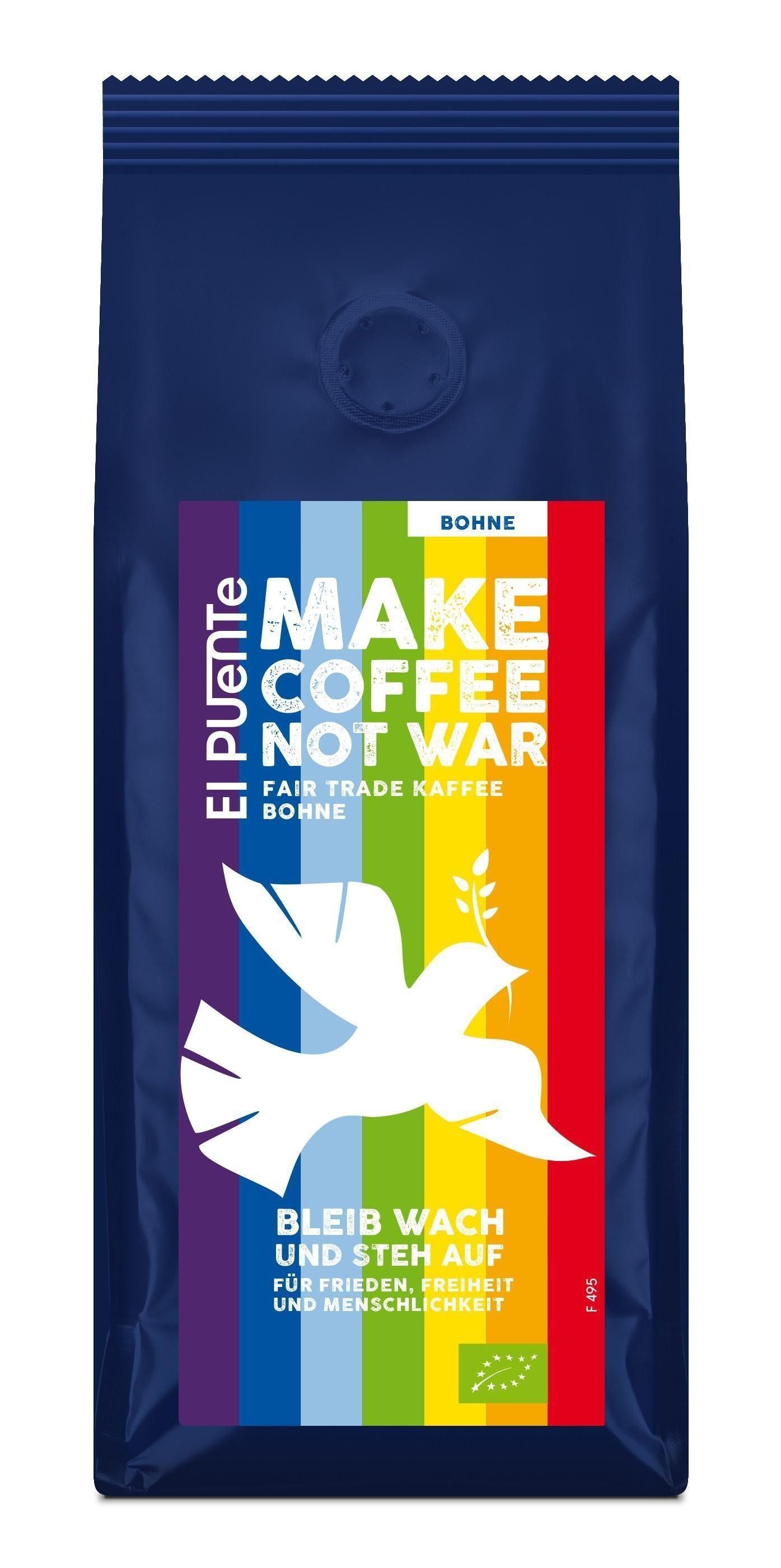 El Puente Kaffee Make Coffee not War - Bio-Kaffeebohnen 250 g, Fair Trade, Vegan, Handmade