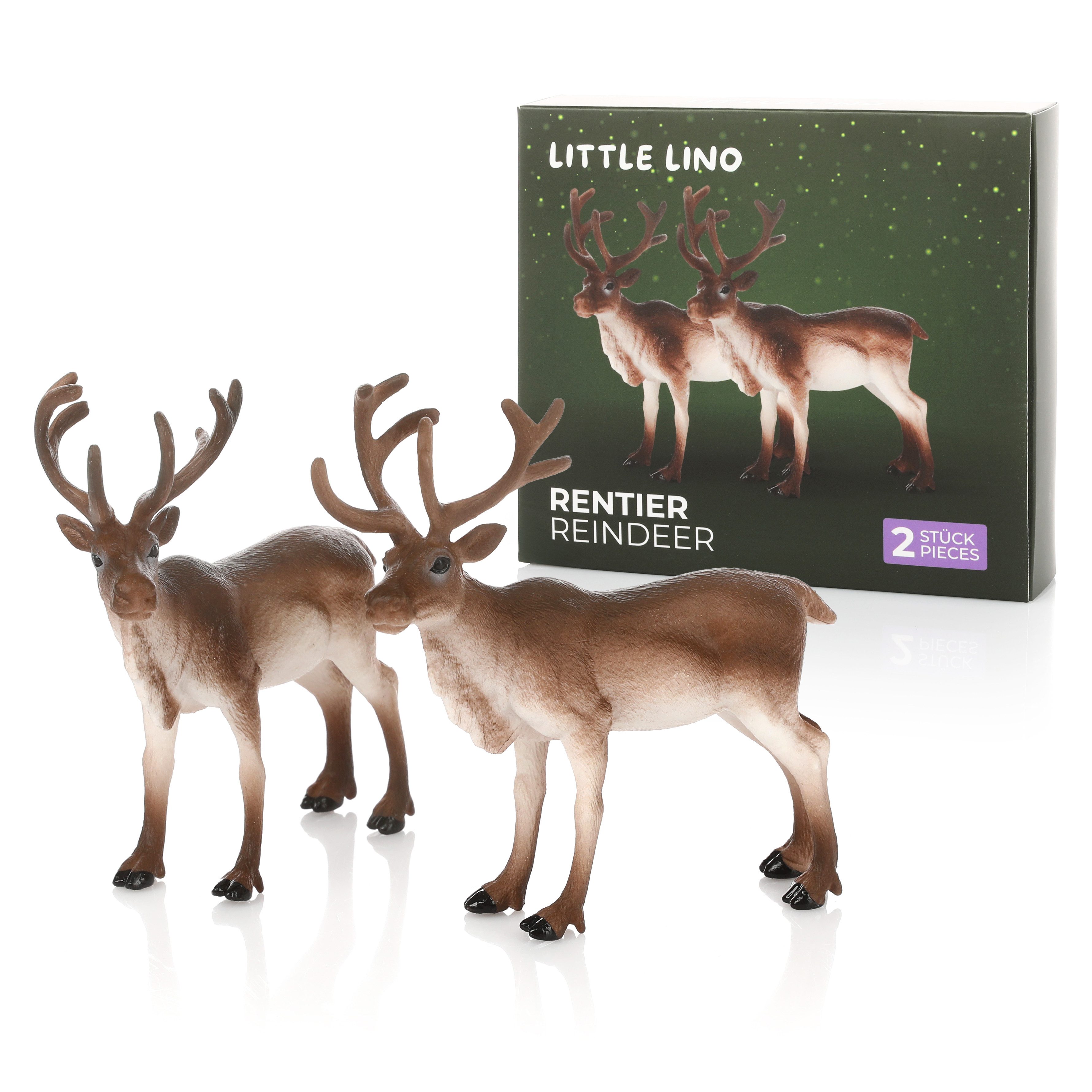 Little Lino Spielfigur Rentier, (Set, 2 tlg), Waldtier Figur für den Weihnachtswichtel, Adventskalender und Stall