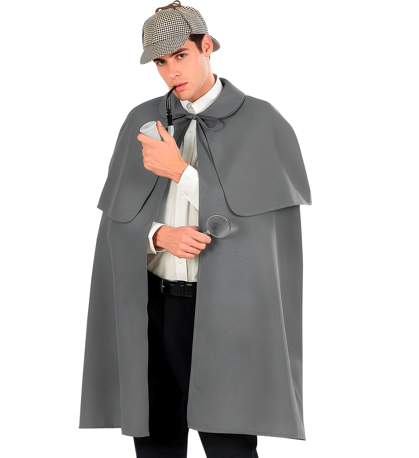 Widmann S.r.l. Kostüm Detektiv Kostüm Umhang Grau, Cape mit Pelerine