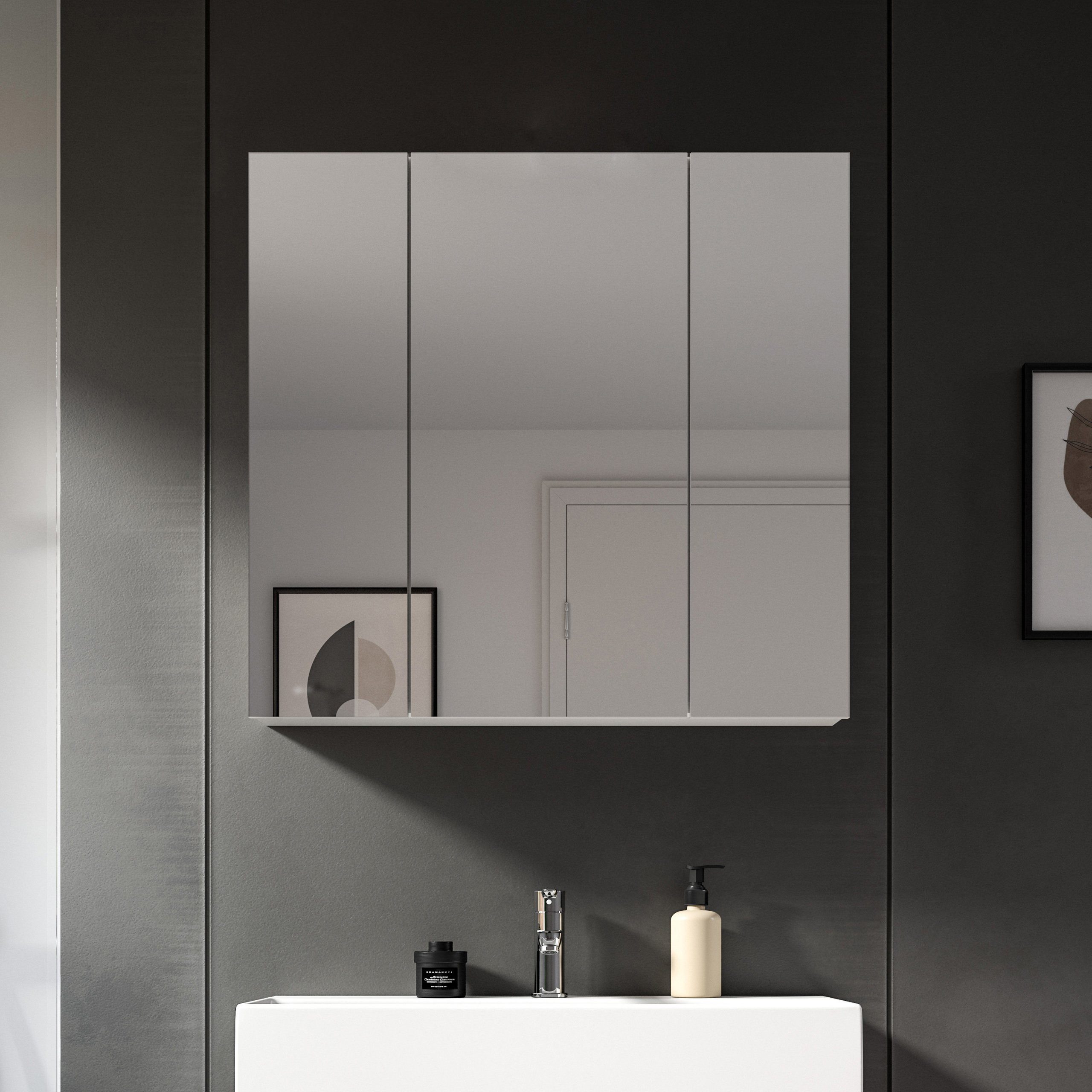 Newroom Spiegelschrank Valea Spiegelschrank Weiß Hochglanz Spiegel Wandspiegel Modern Zeitlos B...