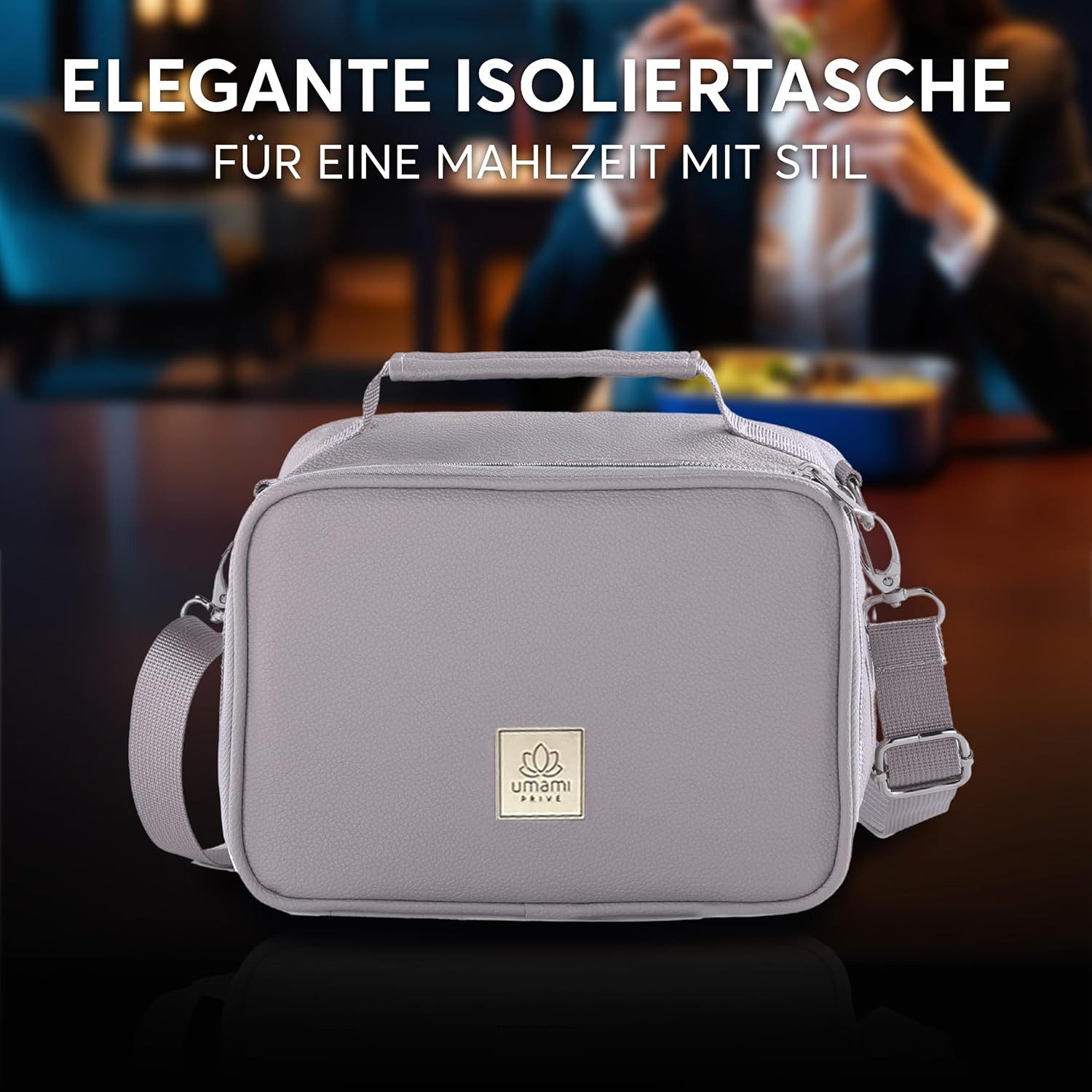 UMAMI Kühltasche 4L, Lunchbag für Arbeit, Reisen, Büro, Picknick, Mini-Lunchbag Isoliert aus veganem Leder, Faltbare Lunchtasche