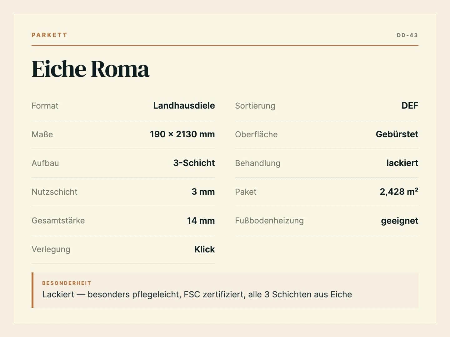 DielenDealer Parkett Musterstück Eiche Roma, Rustikal, Natur geölt (ca. 19 × 28 cm)