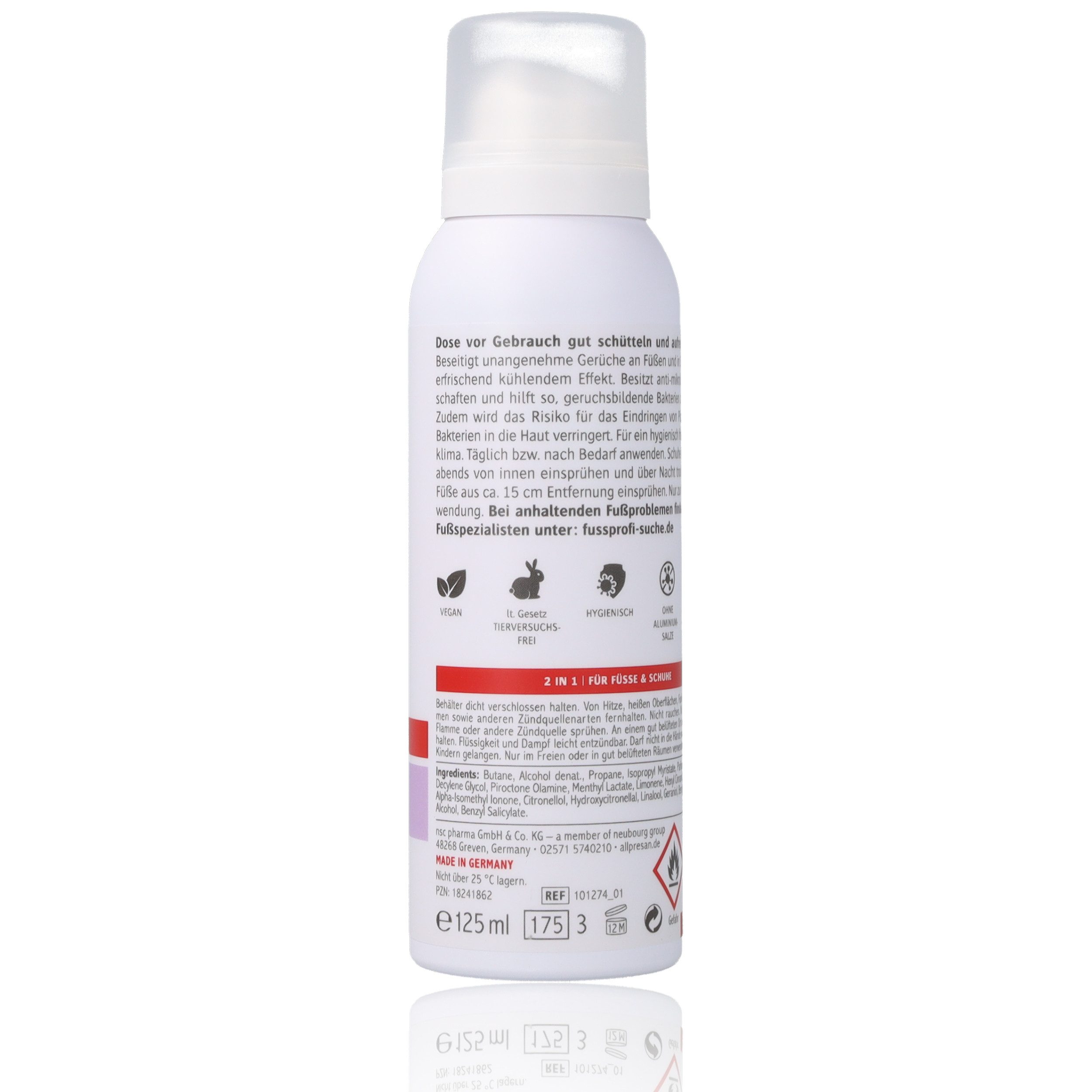 Allpresan Fußspray Allpresan Fuß spezial Nr. 7 Fuß & Schuh-Deo pilzempfindl. Haut 125ml Reduziert Risiko für das Eindringen von Pilzsporen und Bakterien, 1-tlg., Antibakterielle Anti-Transpirant mit kühlendem Frische-Komplex